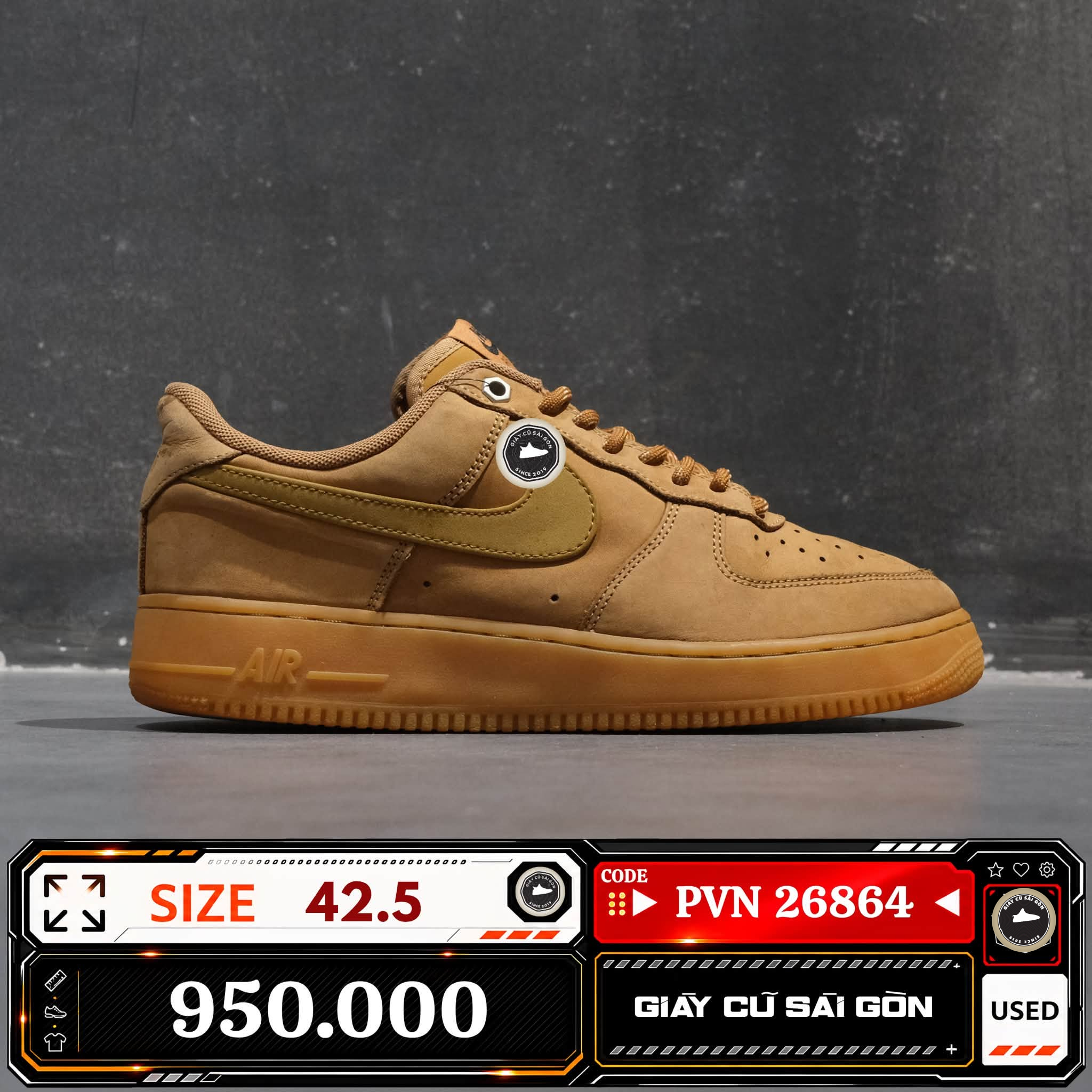 Nike Air Force 1 '07 Wb Flax Wheat Gum Light Brown CJ9179-200 Cũ Size 42.5 | Giày Cũ Sài Gòn PVN26864