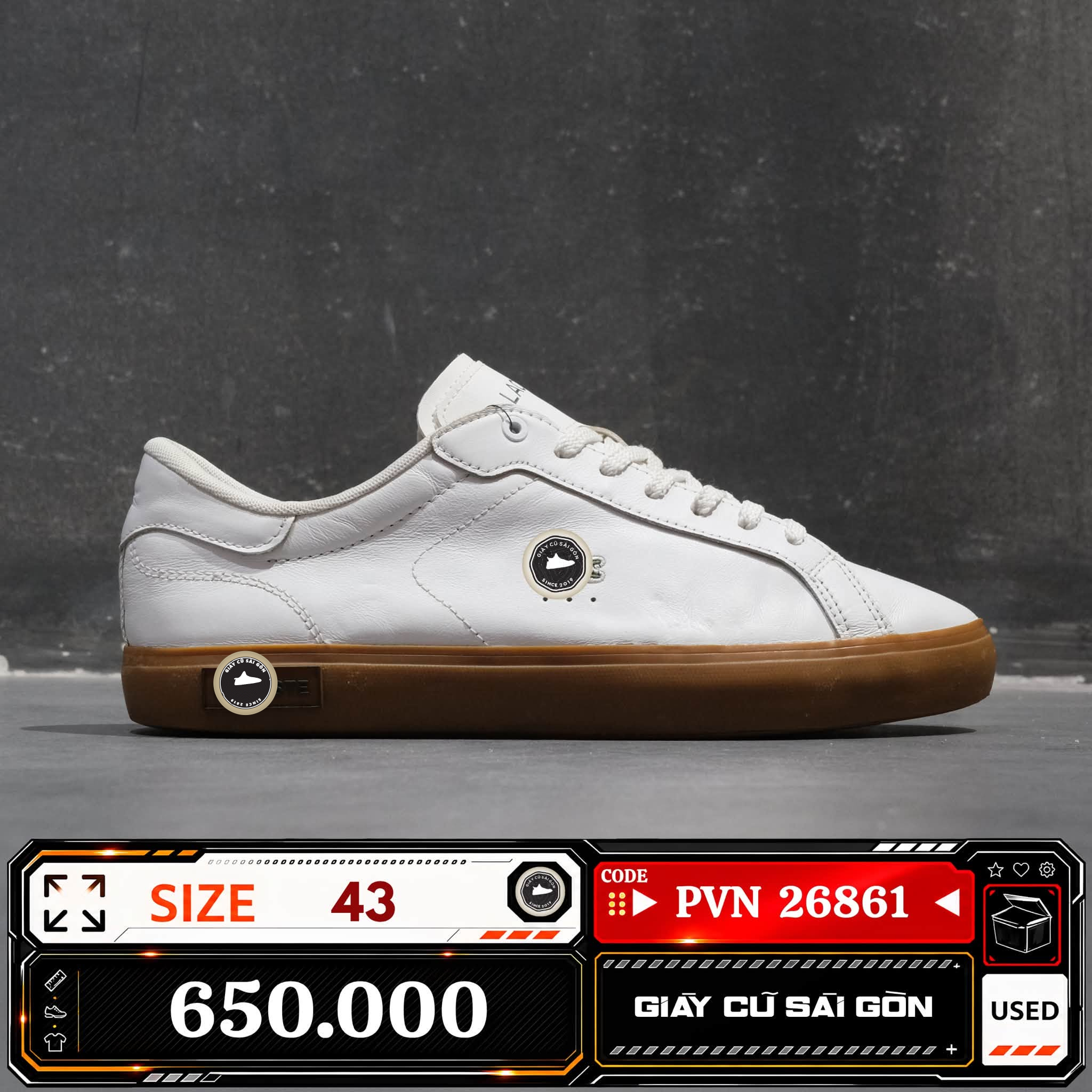 Lacoste Powercourt 0722 1 Sma White Gum 7 43SMA0057Y37 Cũ Size 43 | Giày Cũ Sài Gòn PVN26861