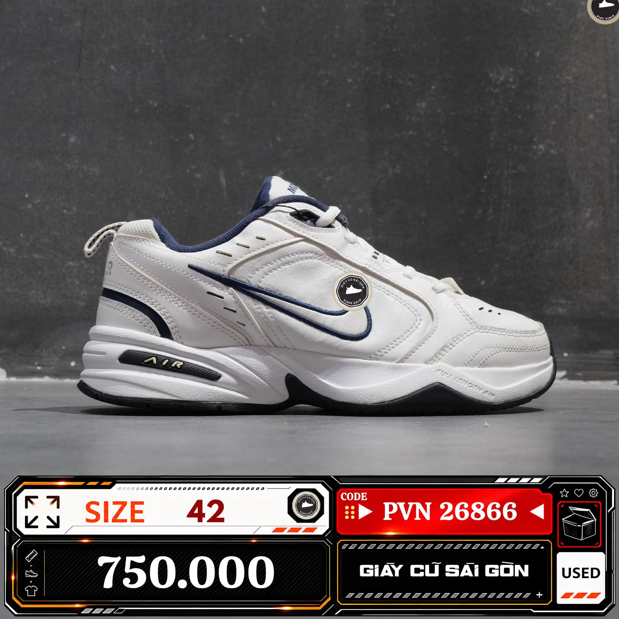 Nike Air Monarch Iv White Navy 415445-102 Cũ Size 42 | Giày Cũ Sài Gòn PVN26866