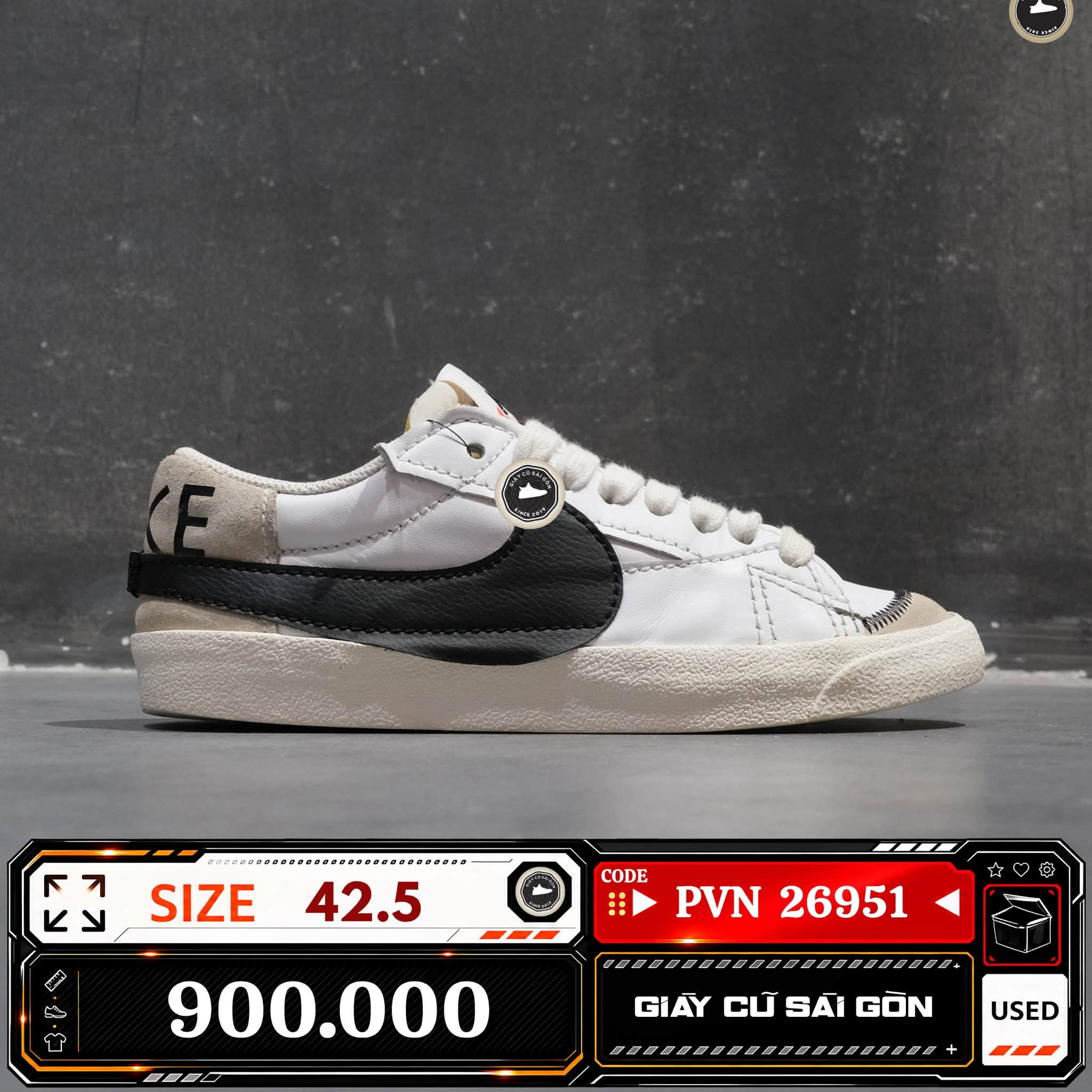 Nike Blazer Low '77 Jumbo White Black DN2158-101 Cũ Size 42.5 | Giày Cũ Sài Gòn PVN26951