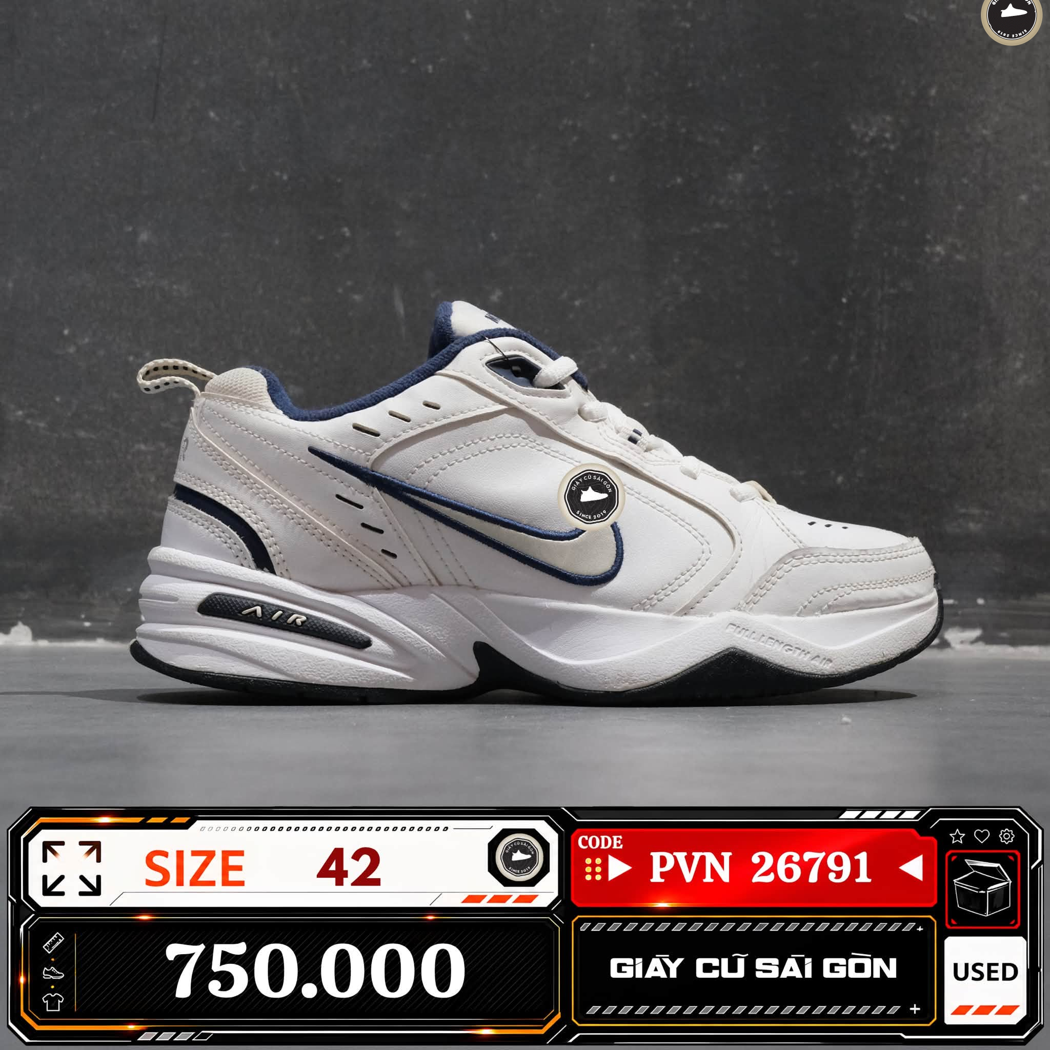 Nike Air Monarch Iv White Midnight Navy 415445-102 Cũ Size 42 | Giày Cũ Sài Gòn PVN26791