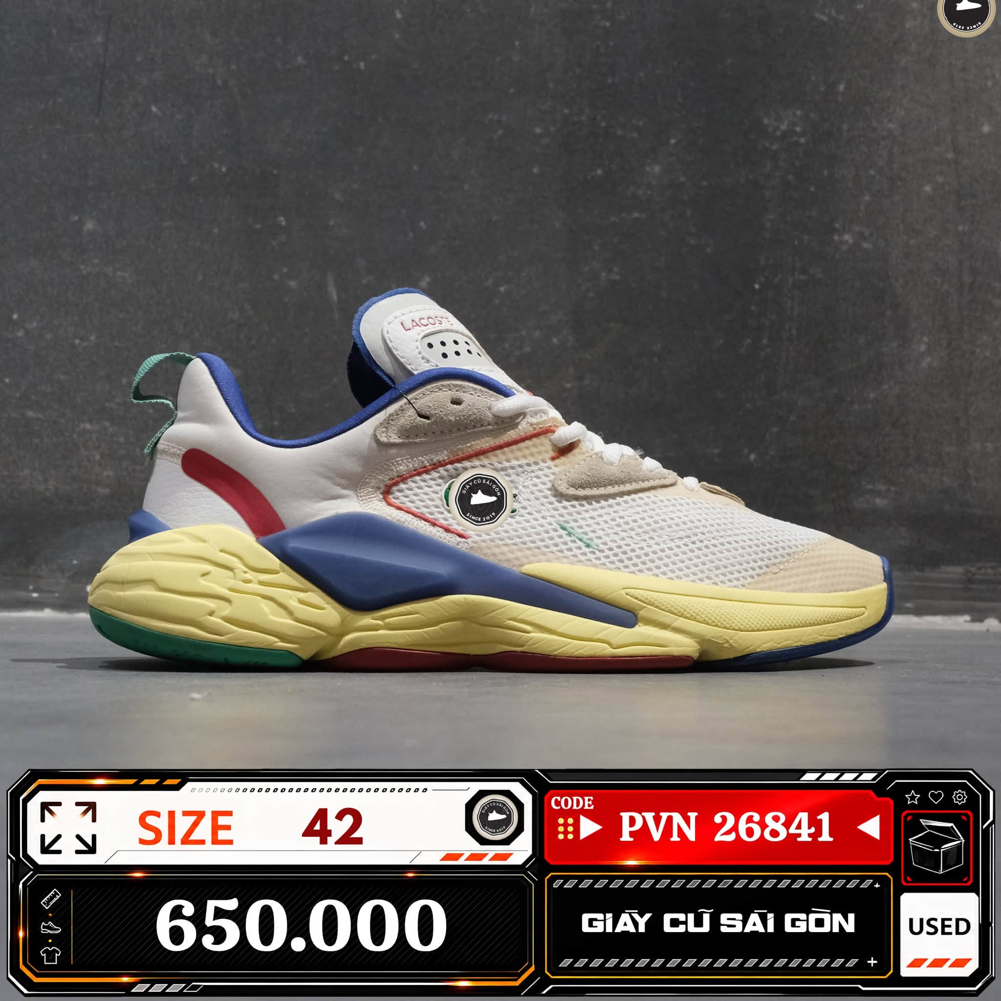 Lacoste Ace Shot 0722 1 Sma 7 43SMA00132Q9 Cũ Size 42 | Giày Cũ Sài Gòn PVN26841