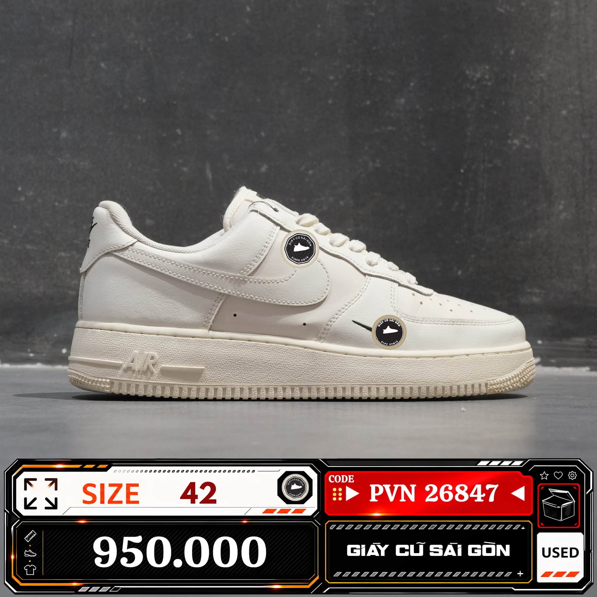 Nike Air Force 1 '07 Essential Sail Black HF1058-133 Cũ Size 42 | Giày Cũ Sài Gòn PVN26847