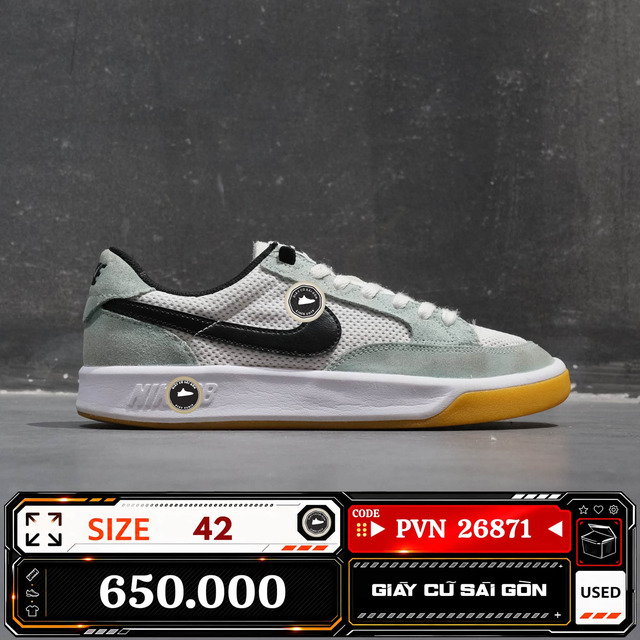 Nike Sb Adversary Light Dew Black White Gum Light Brown CJ0887-300 Cũ Size 42 | Giày Cũ Sài Gòn PVN26871