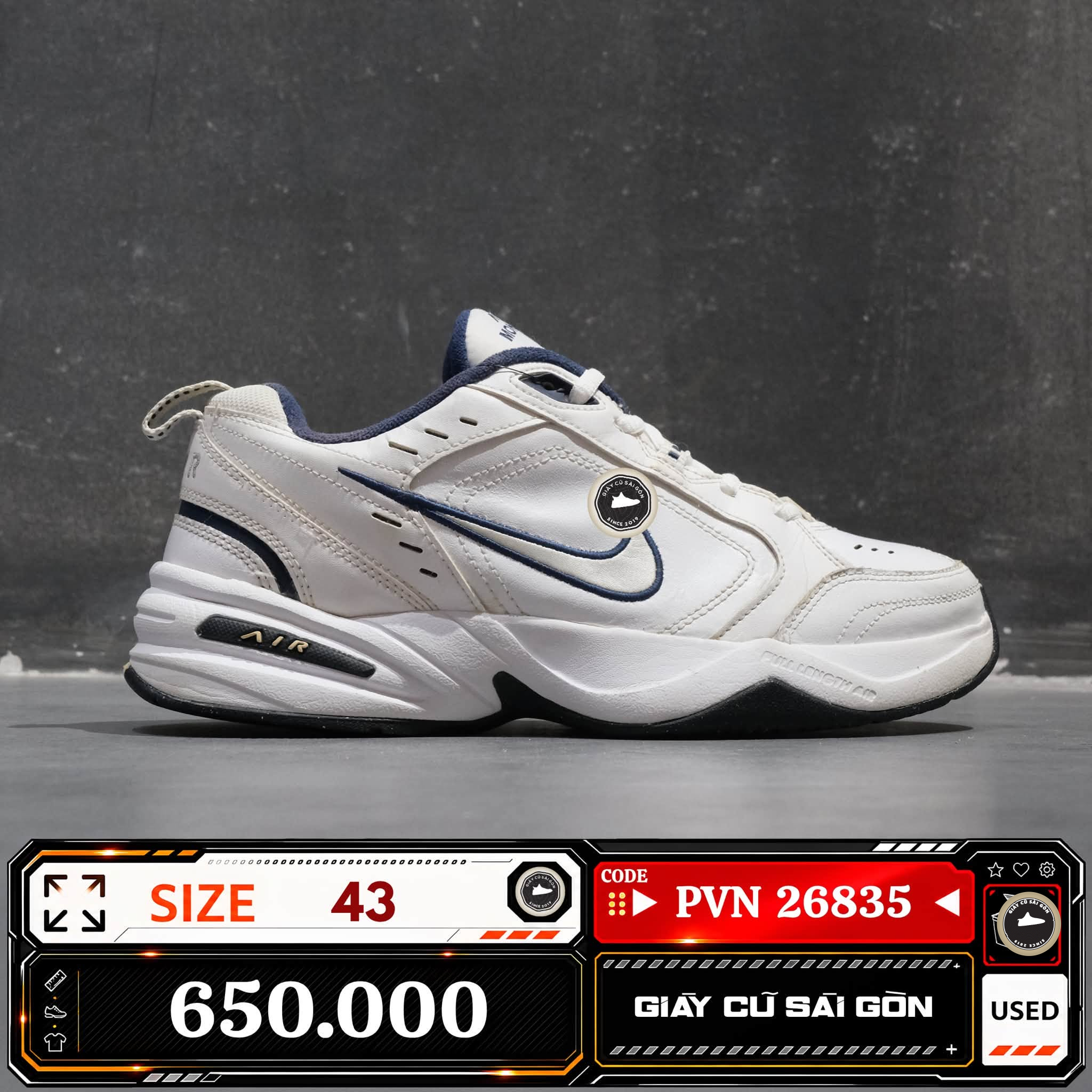 Nike Air Monarch Iv White Midnight Navy Metallic Silver 415445-102 Cũ Size 43 | Giày Cũ Sài Gòn PVN26835