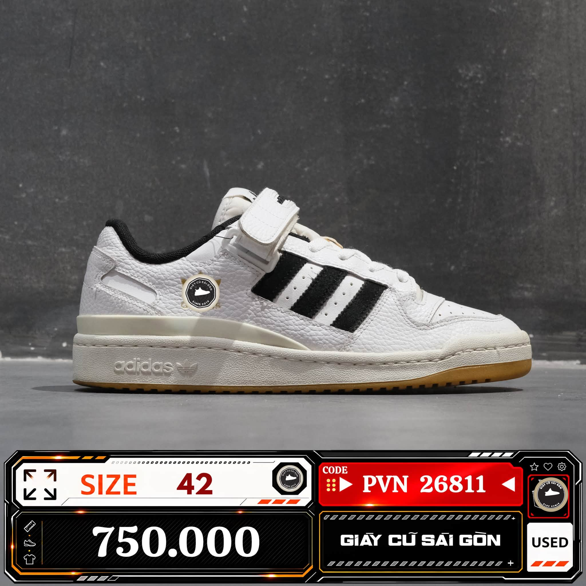Adidas Originals Forum Low White Black Gum H01924 Cũ Size 42 | Giày Cũ Sài Gòn PVN26811