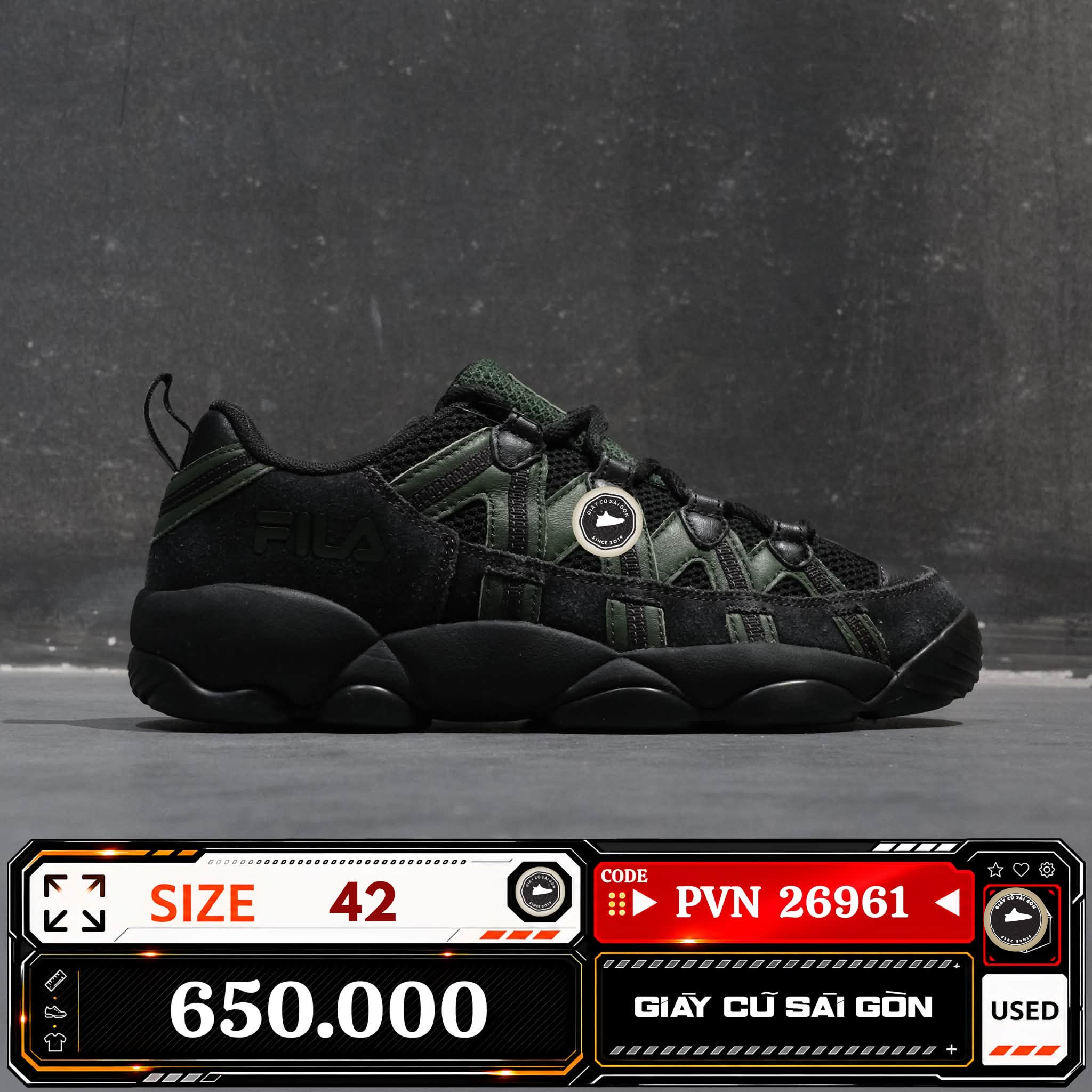 Fila X 3.1 Phillip Lim Chunky Sneaker Black Green F12M031215FBG 31PHILLIPLIM Cũ Size 42 | Giày Cũ Sài Gòn PVN26961
