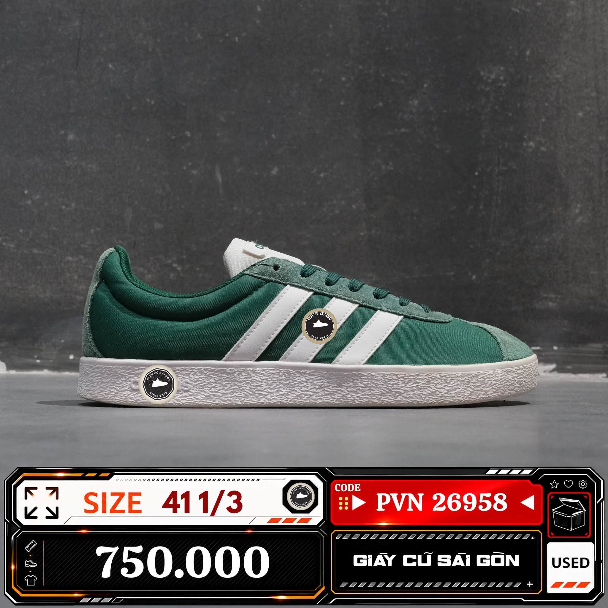 Adidas Vl Court 2.0 Collegiate Green Cloud White 1/3 EG3941 Cũ Size 41 | Giày Cũ Sài Gòn PVN26958