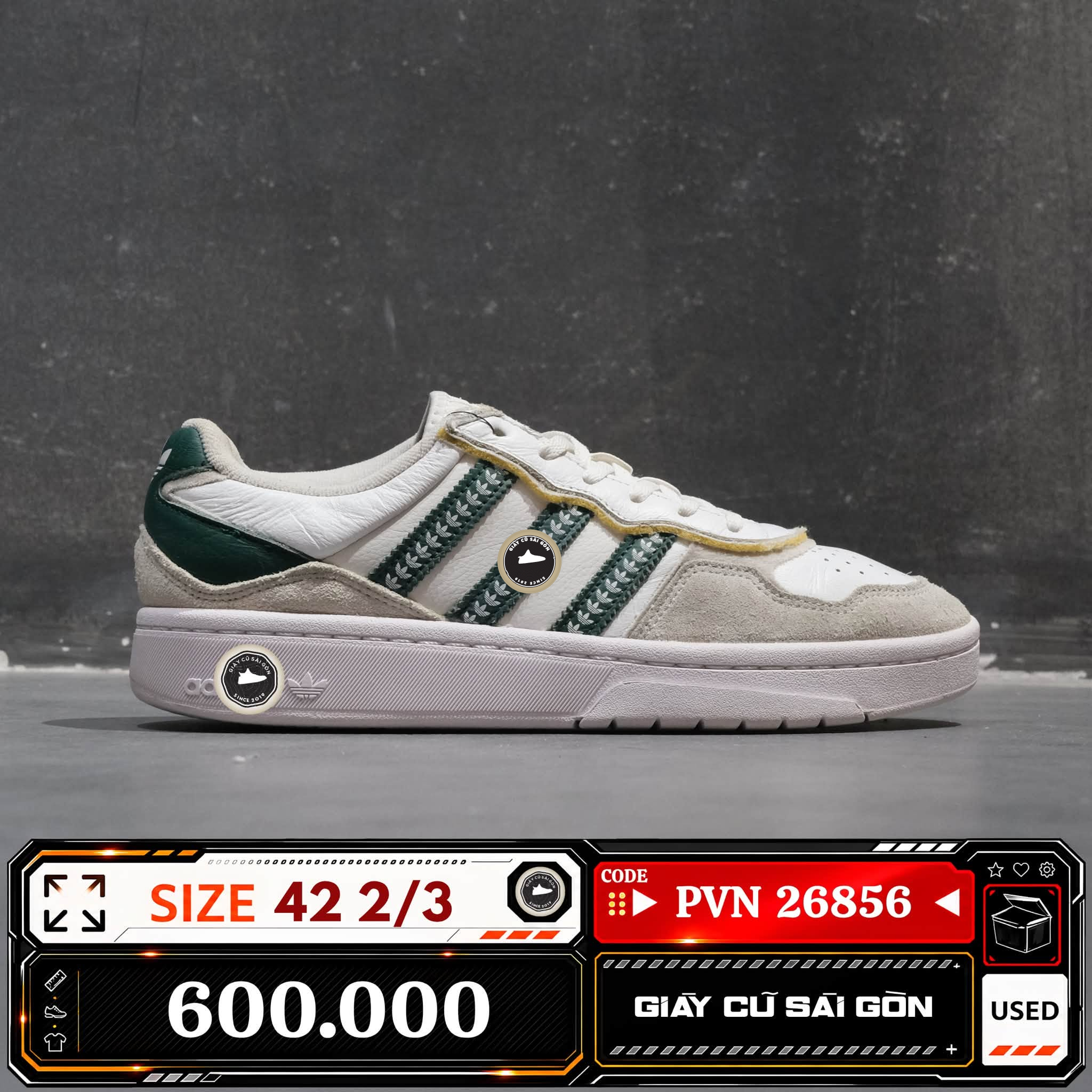 Adidas Originals Courtic Cloud White Collegiate Green 2/3 ID4080 Cũ Size 42 | Giày Cũ Sài Gòn PVN26856