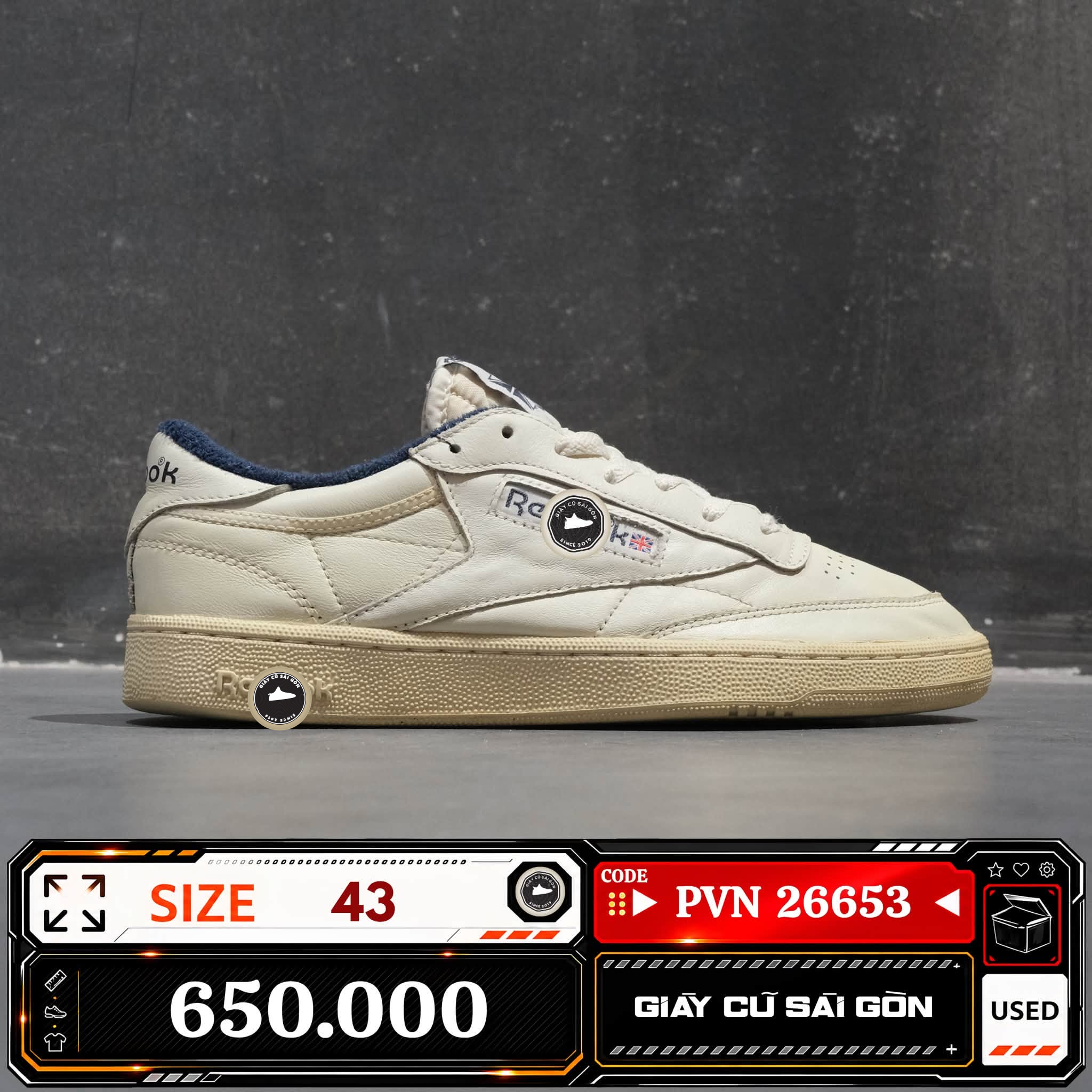 Reebok Club C 85 Vintage Chalk Alabaster Vector Navy GX3683 Cũ Size 43 | Giày Cũ Sài Gòn PVN26653