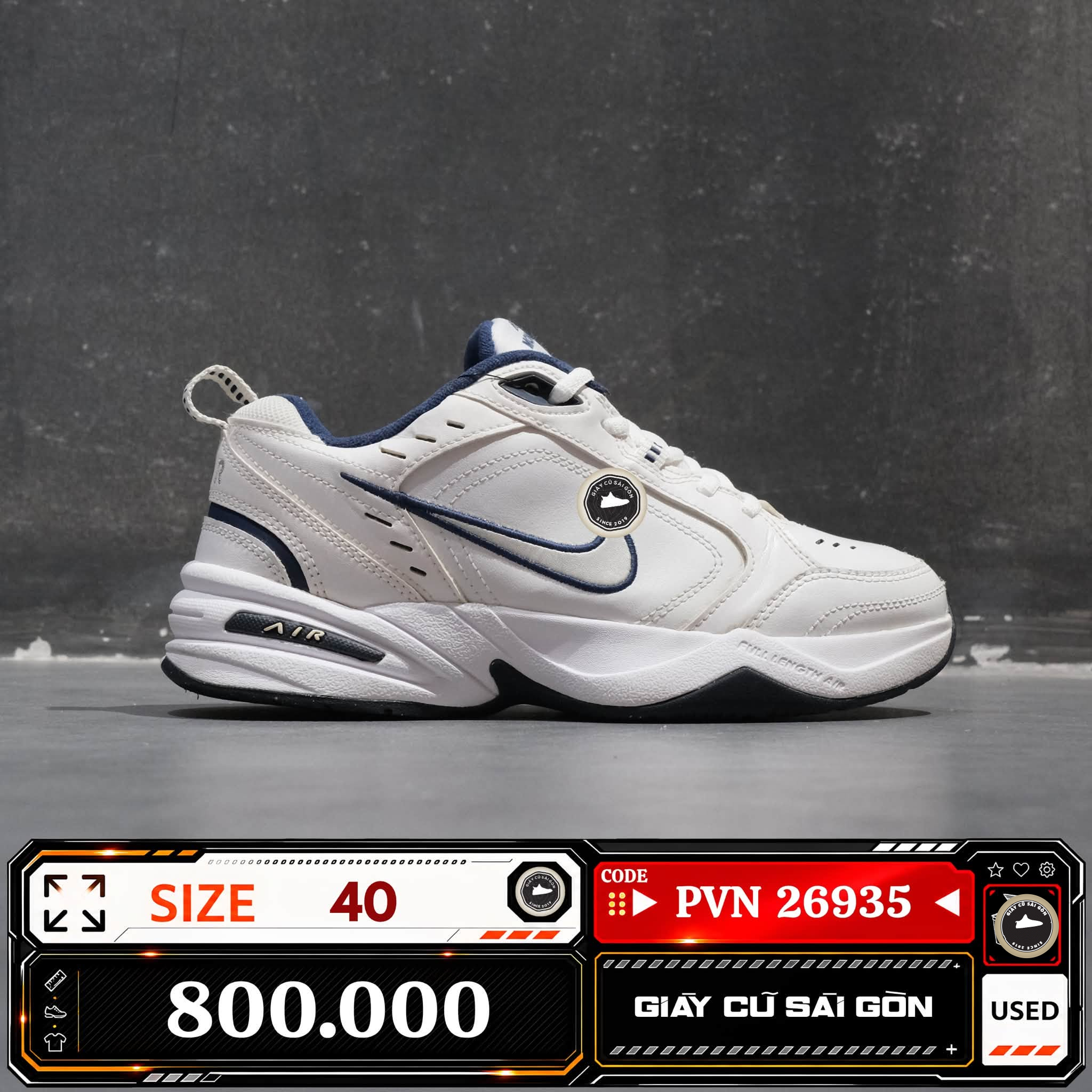 Nike Air Monarch Iv White Midnight Navy 415445-102 Cũ Size 40 | Giày Cũ Sài Gòn PVN26935