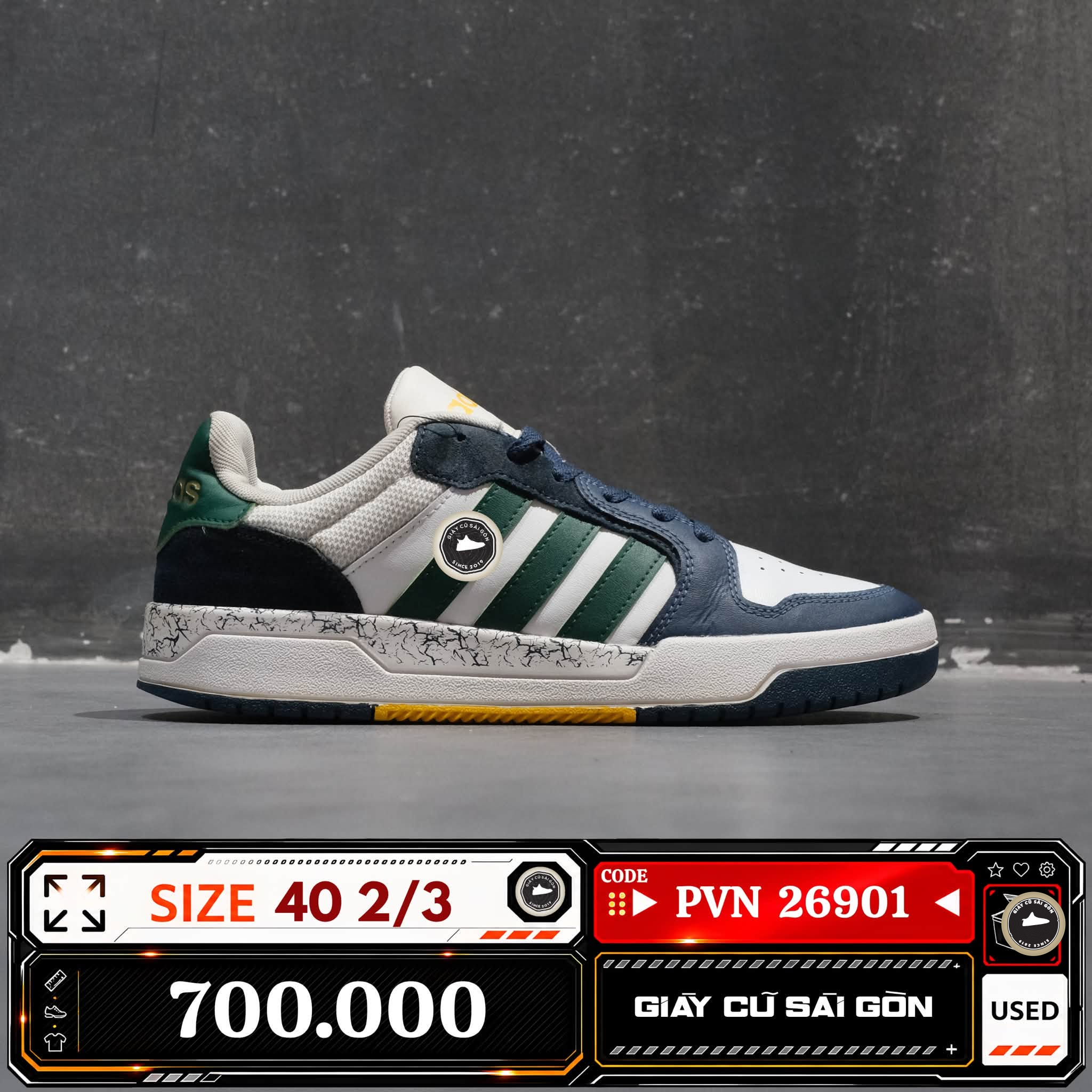 Adidas Entrap White Collegiate Green Navy 2/3 JQ5047 Cũ Size 40 | Giày Cũ Sài Gòn PVN26901