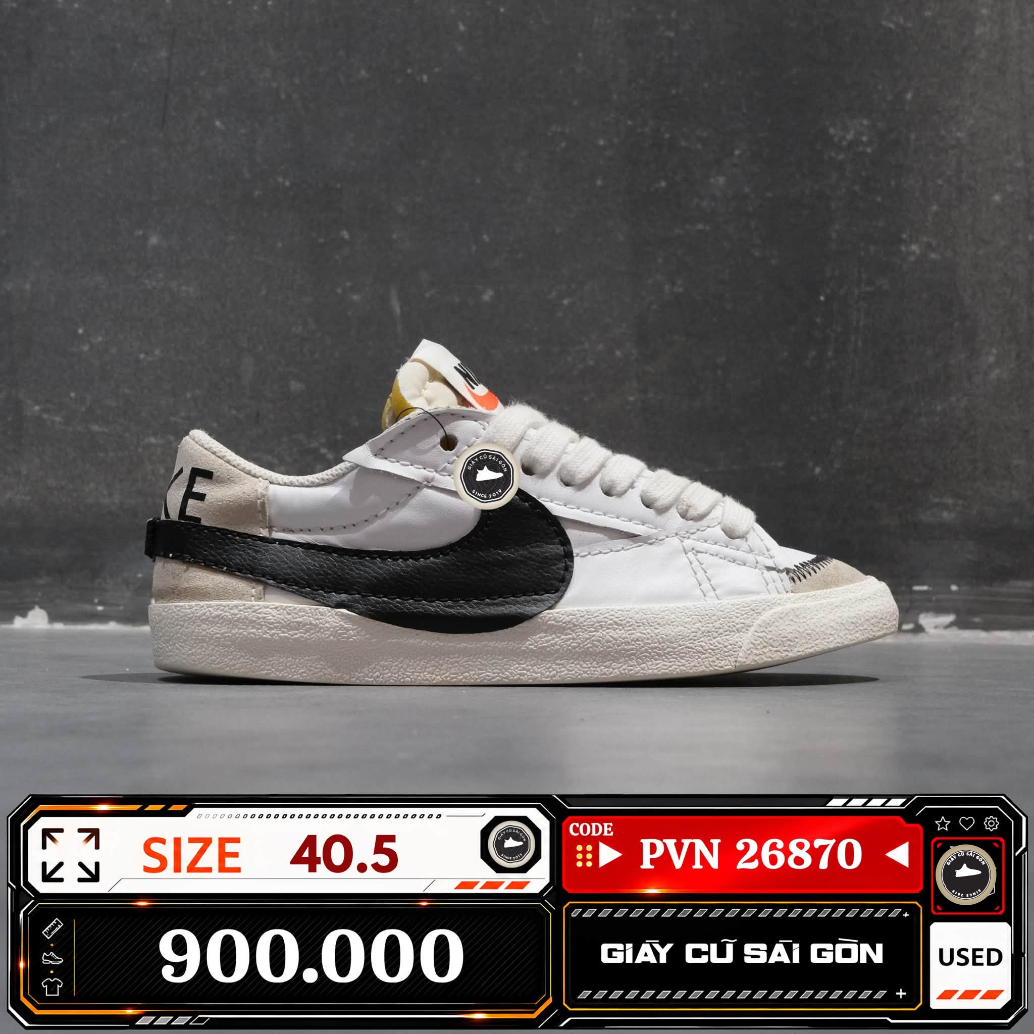 Nike Blazer Low '77 Jumbo White Black DN2158-101 Cũ Size 40.5 | Giày Cũ Sài Gòn PVN26870