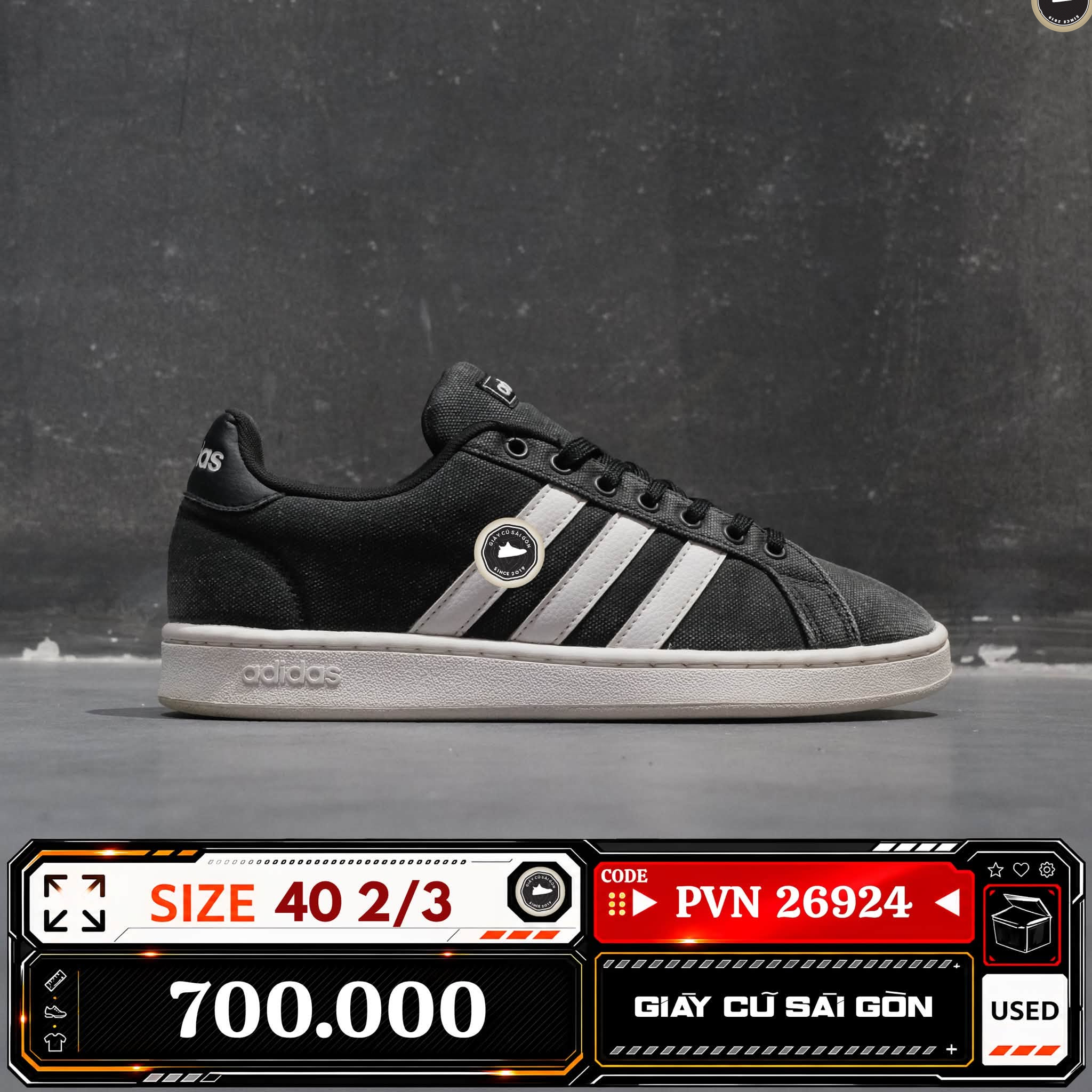 Adidas Grand Court Base Beyond Core Black Cloud White 2/3 FV8112 Cũ Size 40 | Giày Cũ Sài Gòn PVN26924