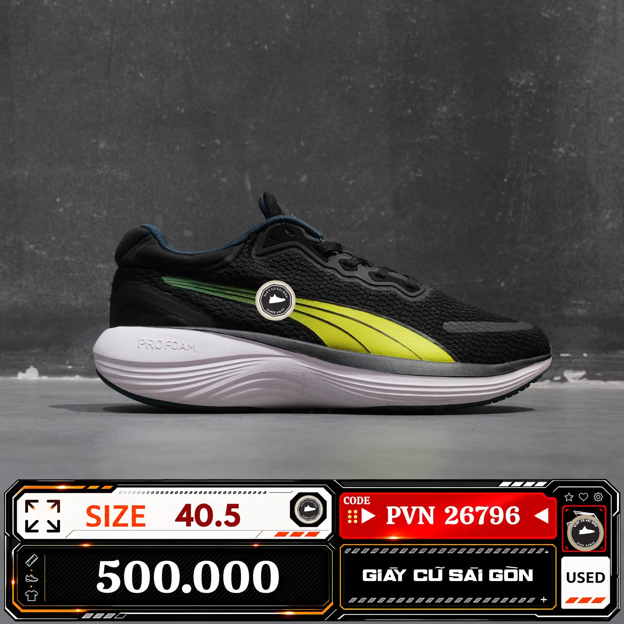 Puma Electrify Nitro 3 Black Fizzy Lime 378776-17 Cũ Size 40.5 | Giày Cũ Sài Gòn PVN26796