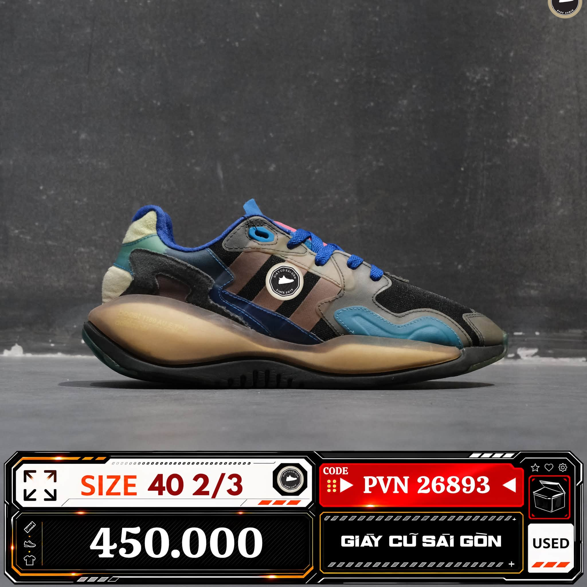 Adidas Originals Zx 2K Boost Core Black Blue Oxide FX6229 Cũ Size 40 2/3 | Giày Cũ Sài Gòn