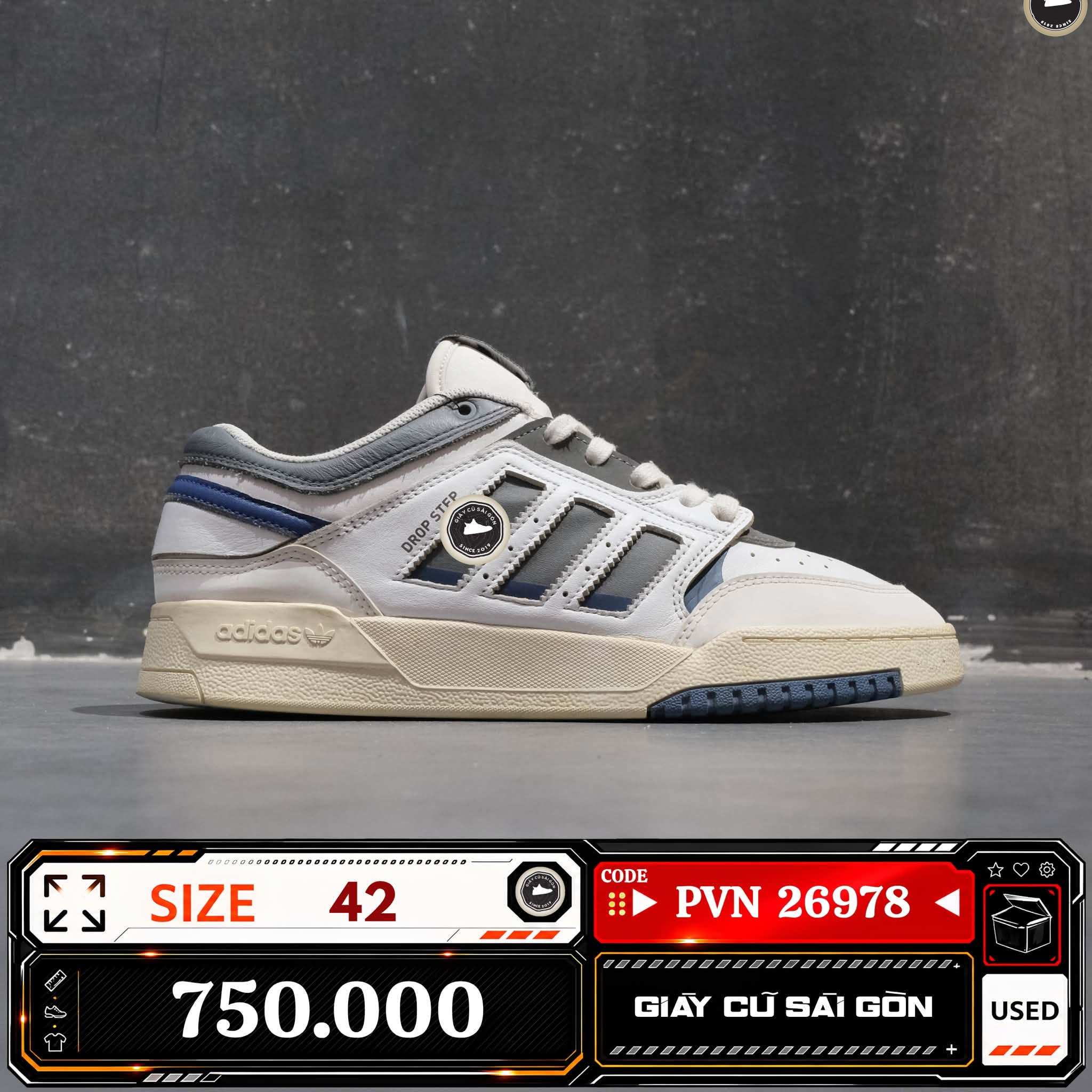 Adidas Originals Drop Step Low Grey Crew Blue IE1910 Cũ Size 42 | Giày Cũ Sài Gòn