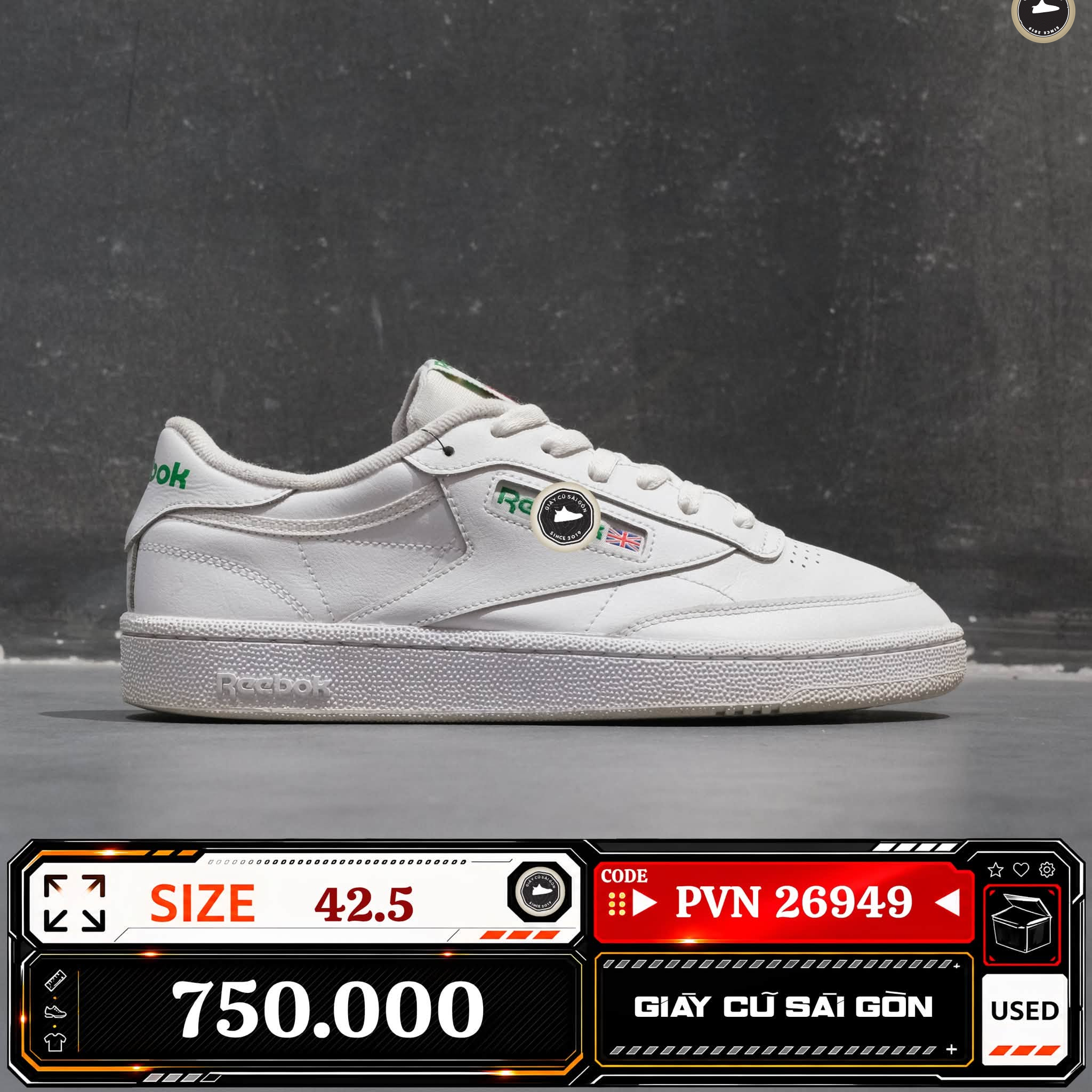 Reebok Club C 85 White Green AR0456 Cũ Size 42.5 | Giày Cũ Sài Gòn
