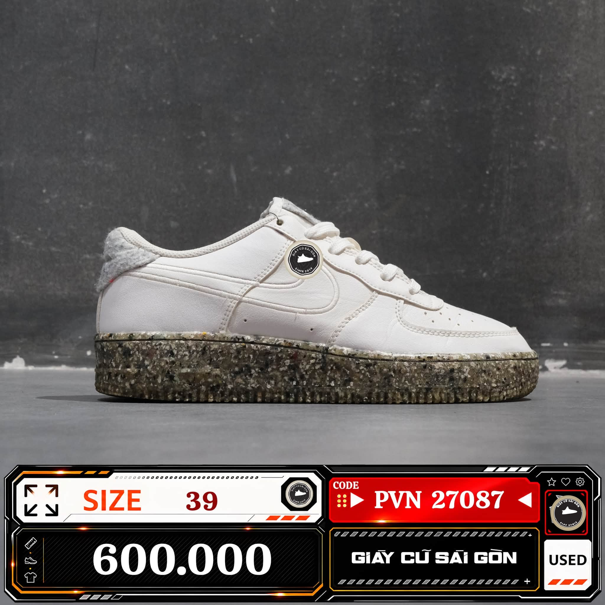 Nike Air Force 1 Gs Recycled Wool Pack White DB2813-100 Cũ Size 39 | Giày Cũ Sài Gòn