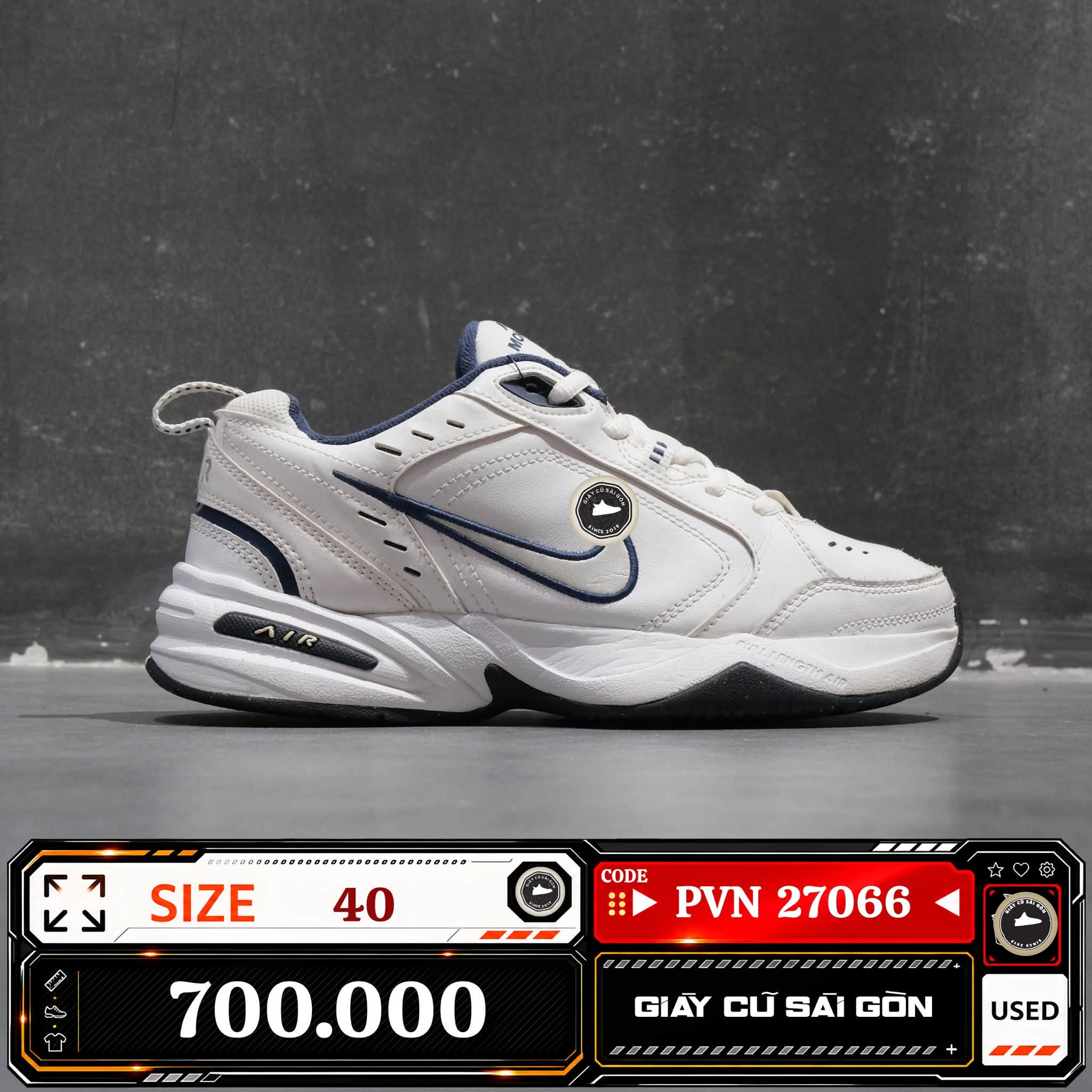 Nike Air Monarch Iv White Midnight Navy Metallic Silver 415445-102 Cũ Size 40 | Giày Cũ Sài Gòn