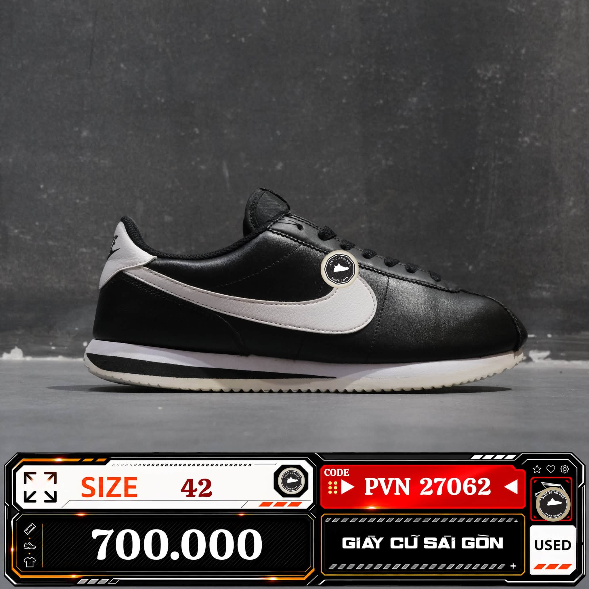Nike Cortez Leather 'black White' DM4044-001 Cũ Size 42 | Giày Cũ Sài Gòn