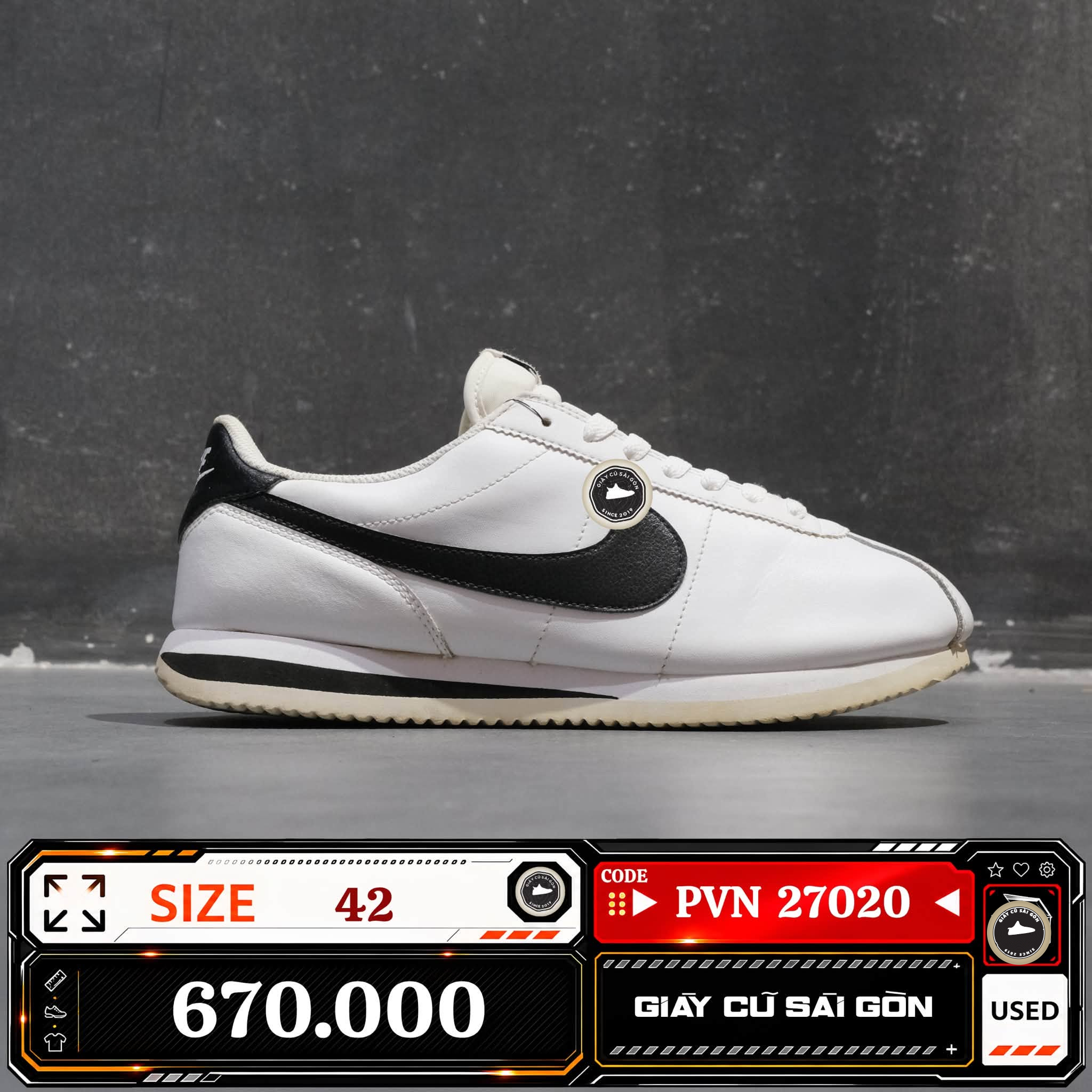 Nike Cortez '23 White Black DM4044-105 Cũ Size 42 | Giày Cũ Sài Gòn