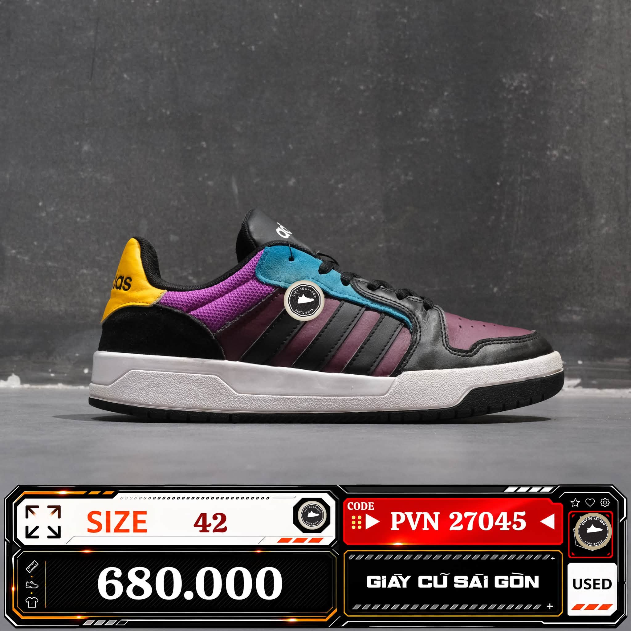 Adidas Hoops 2.0 Core Black Collegiate Burgundy GY7618 Cũ Size 42 | Giày Cũ Sài Gòn PVN27045