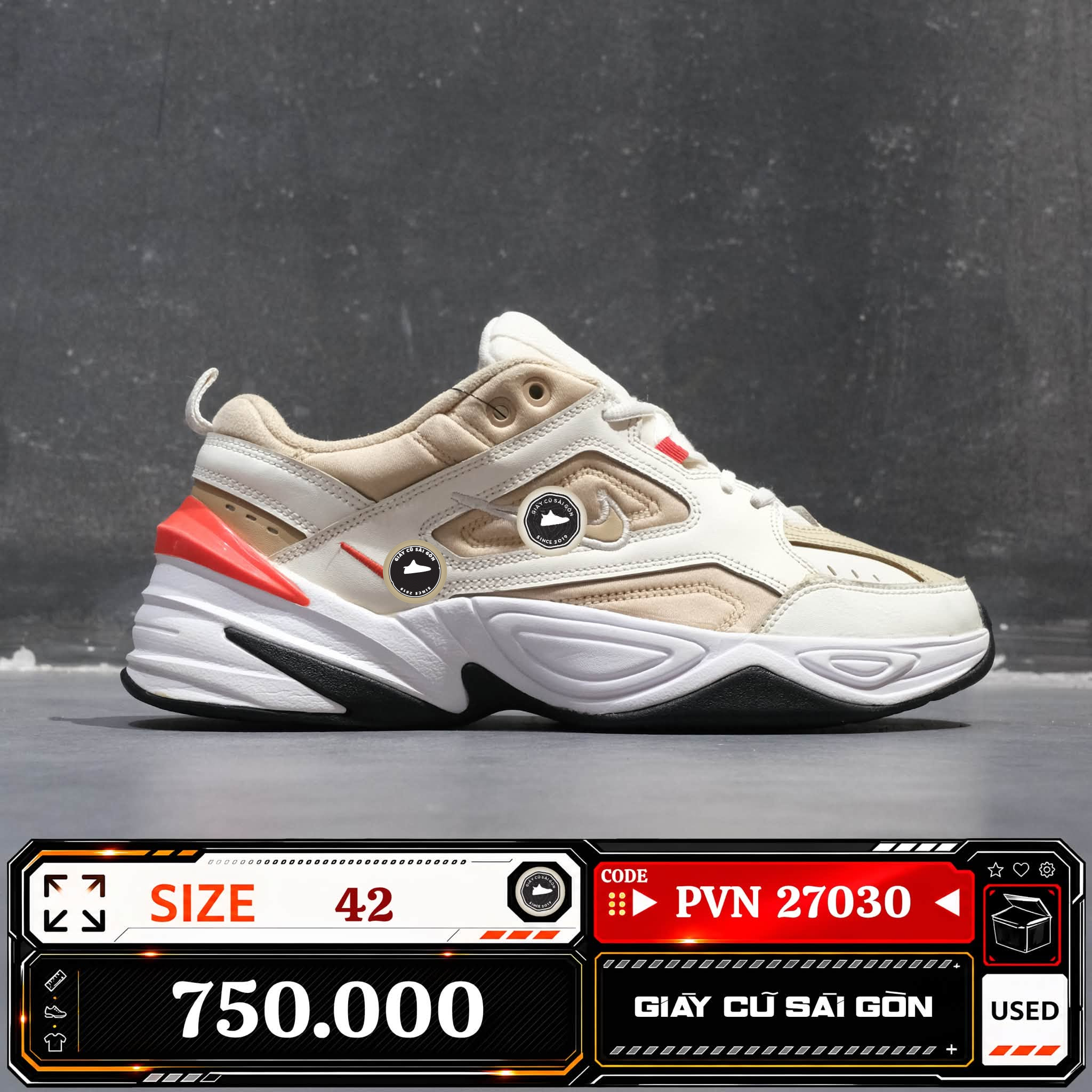 Nike M2K Tekno Sail Habanero Red Desert Ore White AV4789-102 Cũ Size 42 | Giày Cũ Sài GònPVN27030