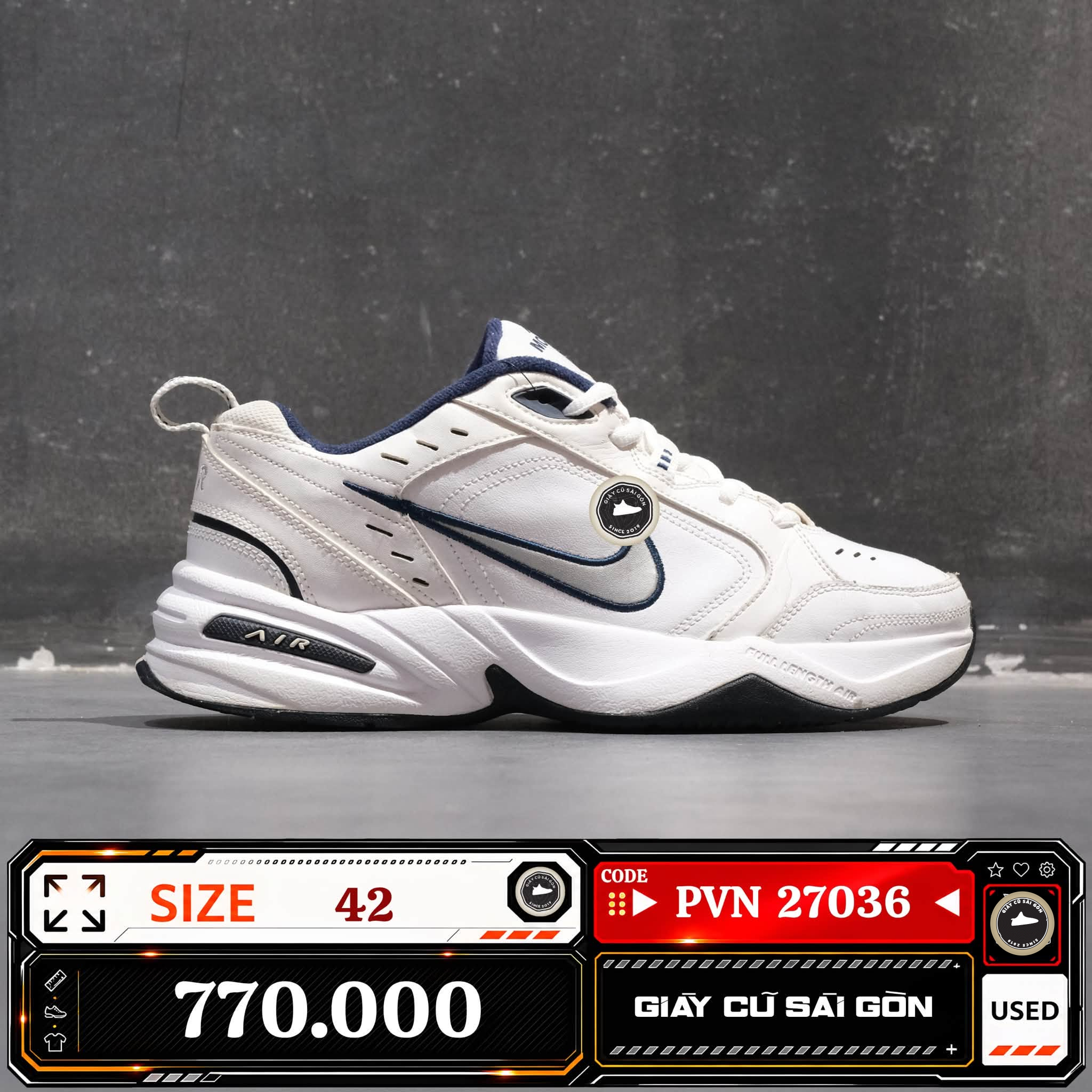 Nike Air Monarch Iv White Midnight Navy 415445-102 Cũ Size 42 | Giày Cũ Sài Gòn PVN27036