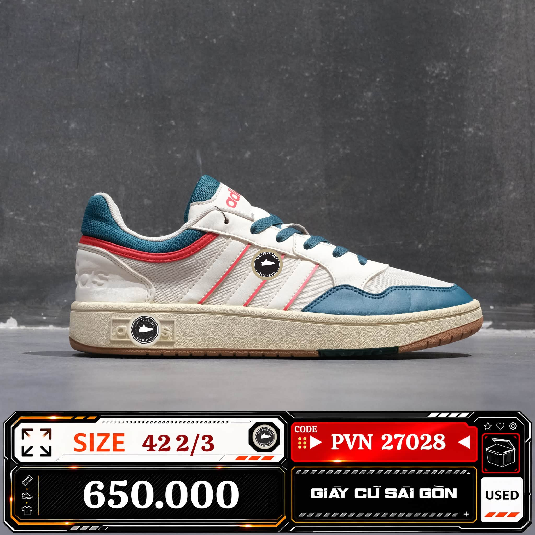 Adidas Hoops 3.0 Low Classic Vintage Shoes GZ3805 Cũ Size 42 2/3 | Giày Cũ Sài Gòn