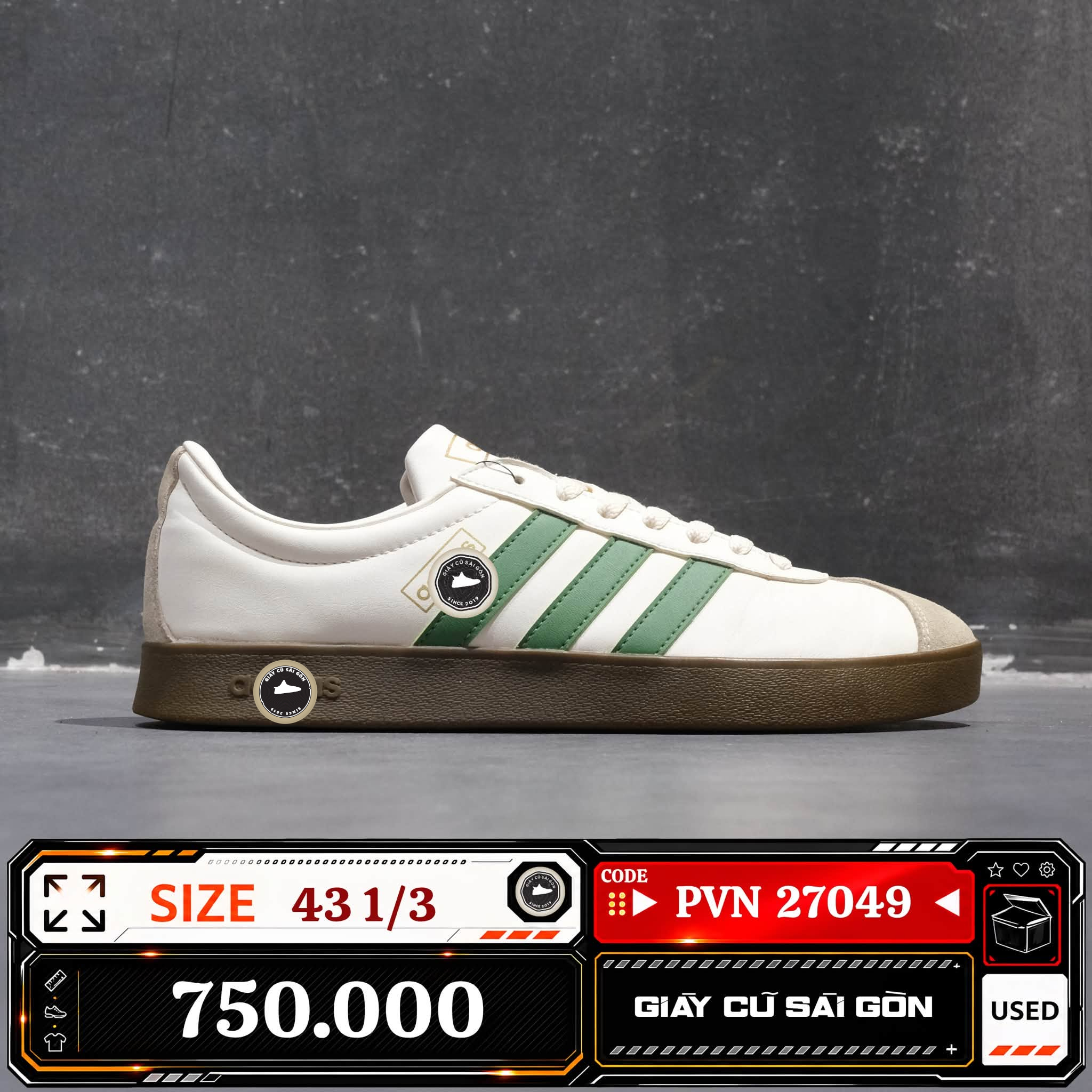 Adidas Vl Court 3.0 Cloud White Collegiate Green Gum JH5061 Cũ Size 43 1/3 | Giày Cũ Sài Gòn