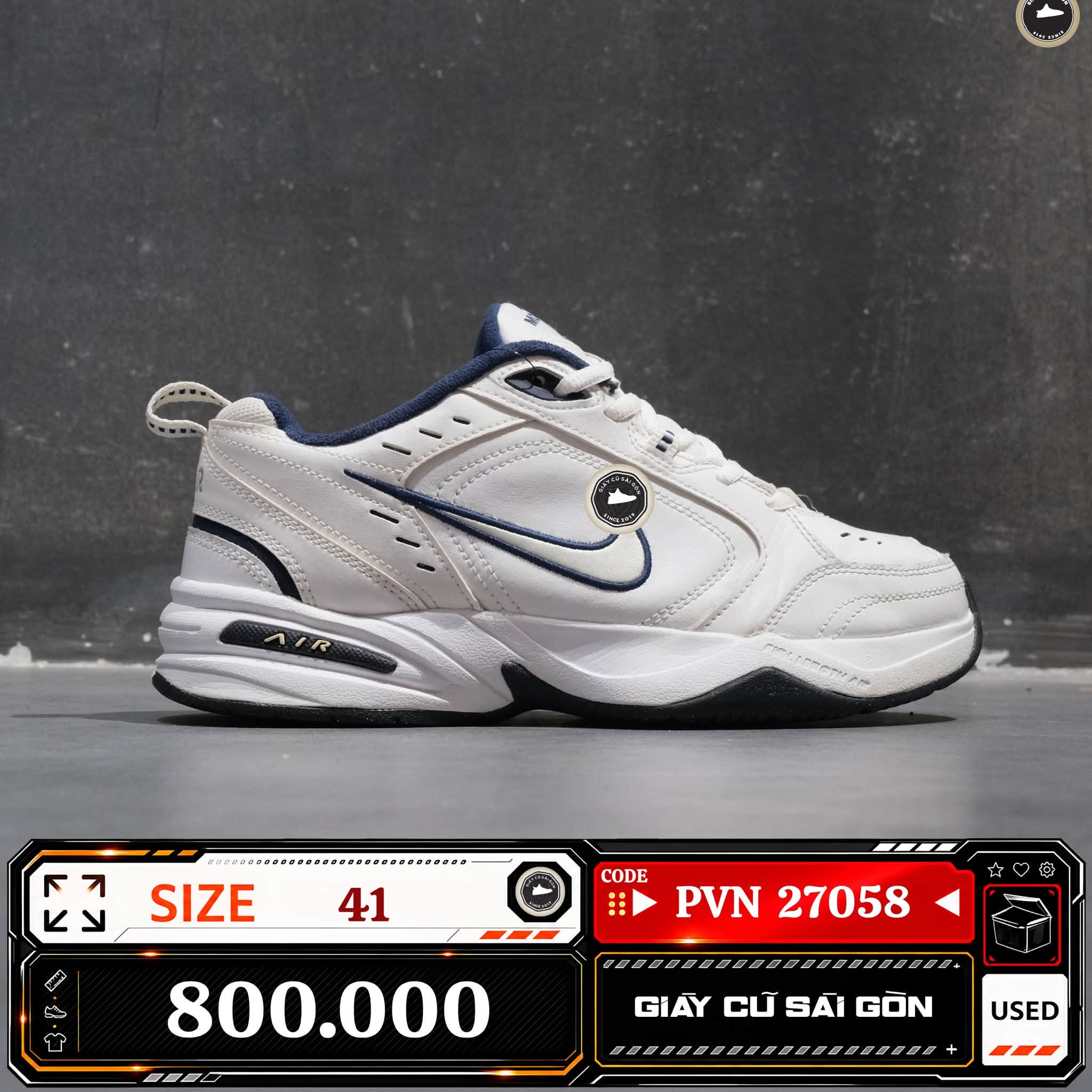 Nike Air Monarch Iv White Midnight Navy Metallic Silver 415445-102 Cũ Size 41 | Giày Cũ Sài Gòn | PVN27058