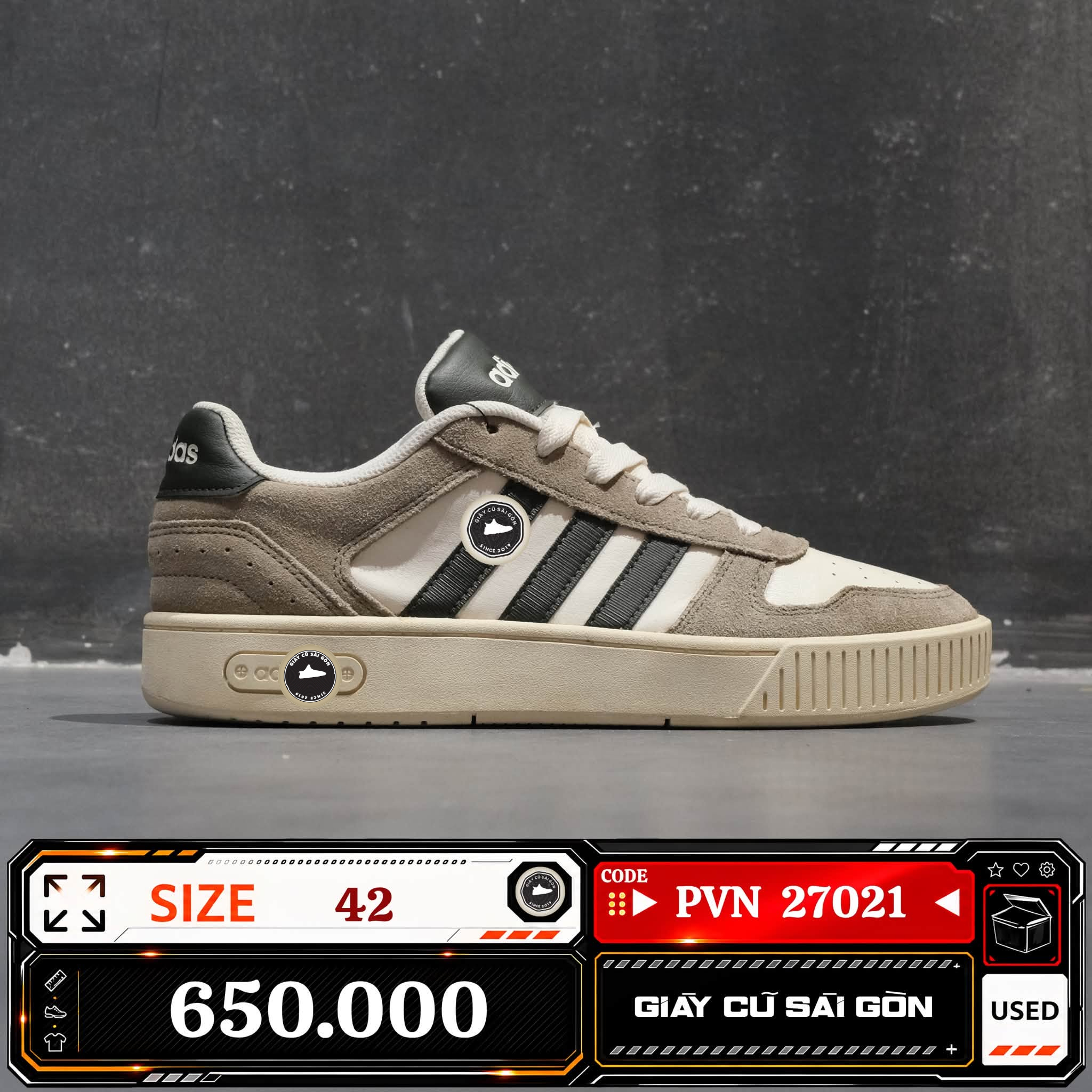 Adidas Hoops 3.0 Low Classic Vintage Shoes JI2548 Cũ Size 42 | Giày Cũ Sài Gòn | PVN27021