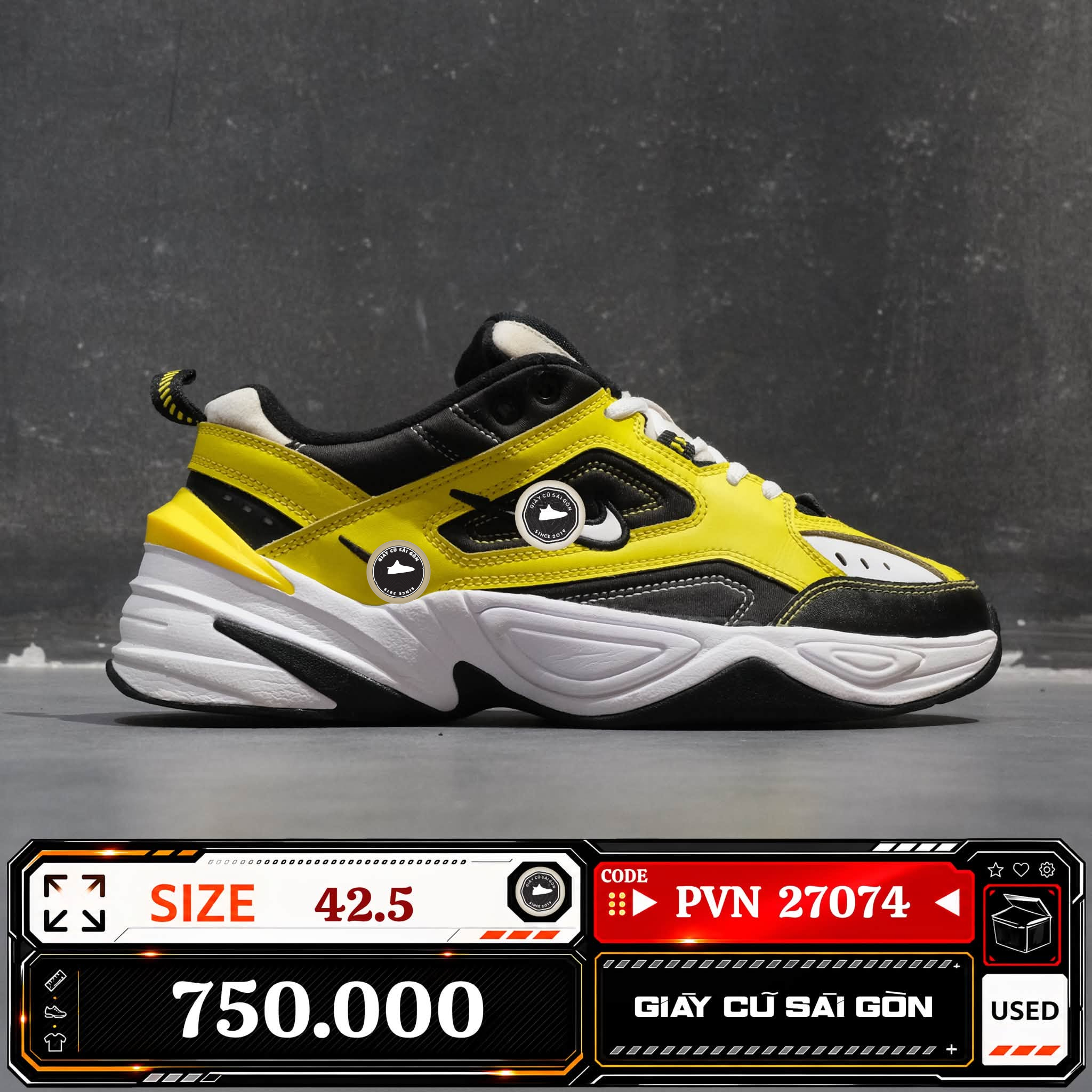 Nike M2K Tekno Yellow Black White AV4789-700 Cũ Size 42.5 | Giày Cũ Sài Gòn | PVN27074