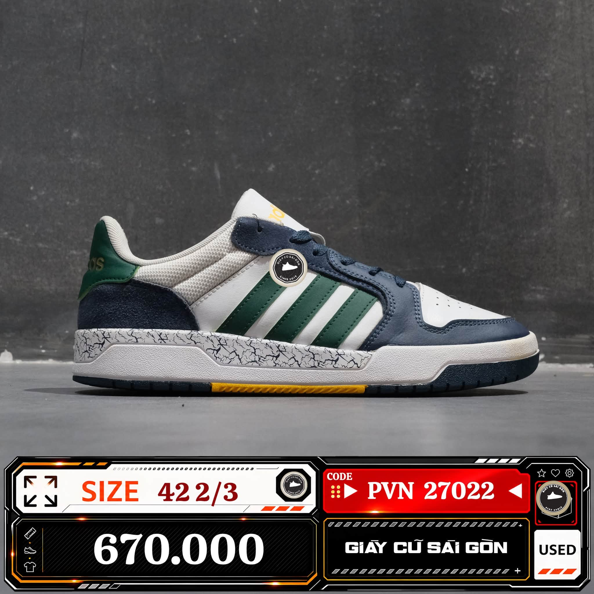 Adidas Entrap White Collegiate Green Navy 2/3 JQ5047 Cũ Size 42 2/3 | Giày Cũ Sài Gòn PVN27022