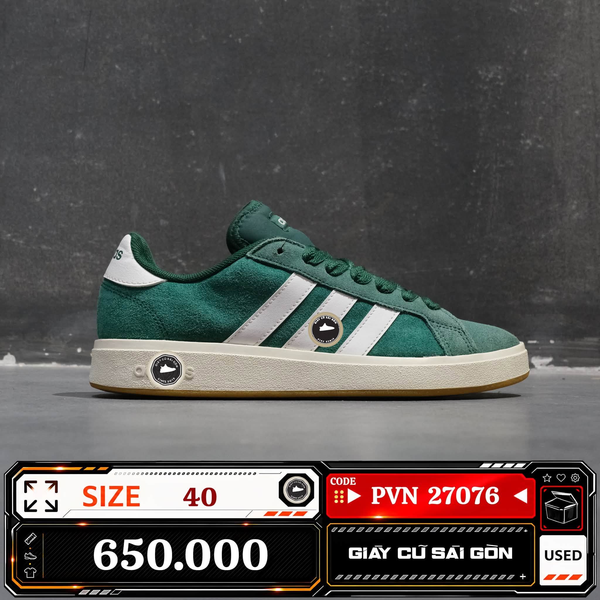 Adidas Grand Court Base 00s Collegiate Green Cloud White Gum IH6187 Cũ Size 40 | Giày Cũ Sài Gòn