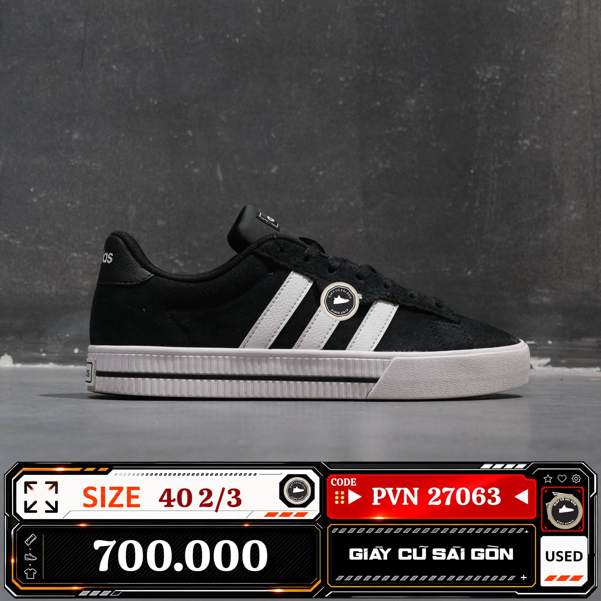 Adidas Daily 3.0 Core Black White FW7439 Cũ Size 40 2/3 | Giày Cũ Sài Gòn | PVN27063
