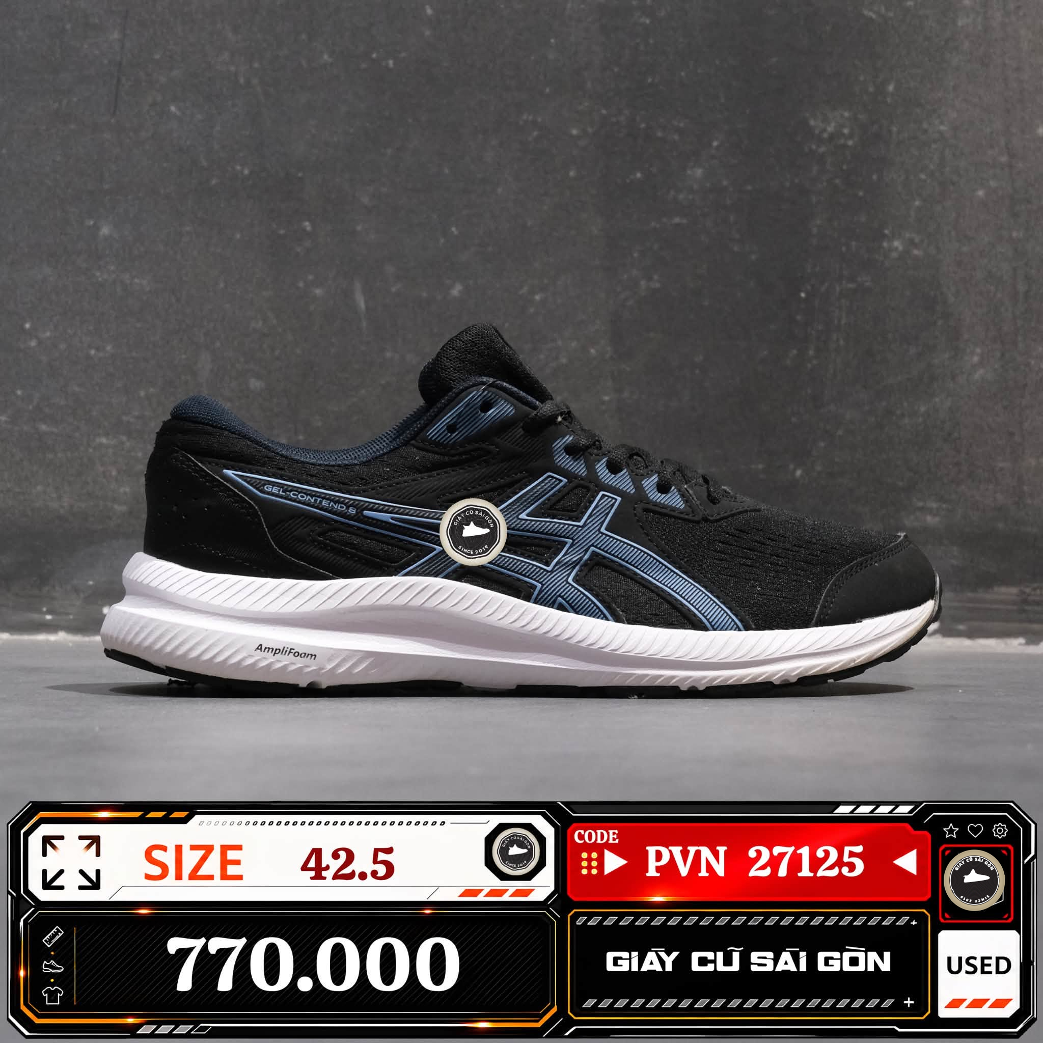 Asics Gel Contend 8 Black Blue Bliss 1011B492 1011B4-92 Cũ Size 42.5 | Giày Cũ Sài Gòn PVN27125