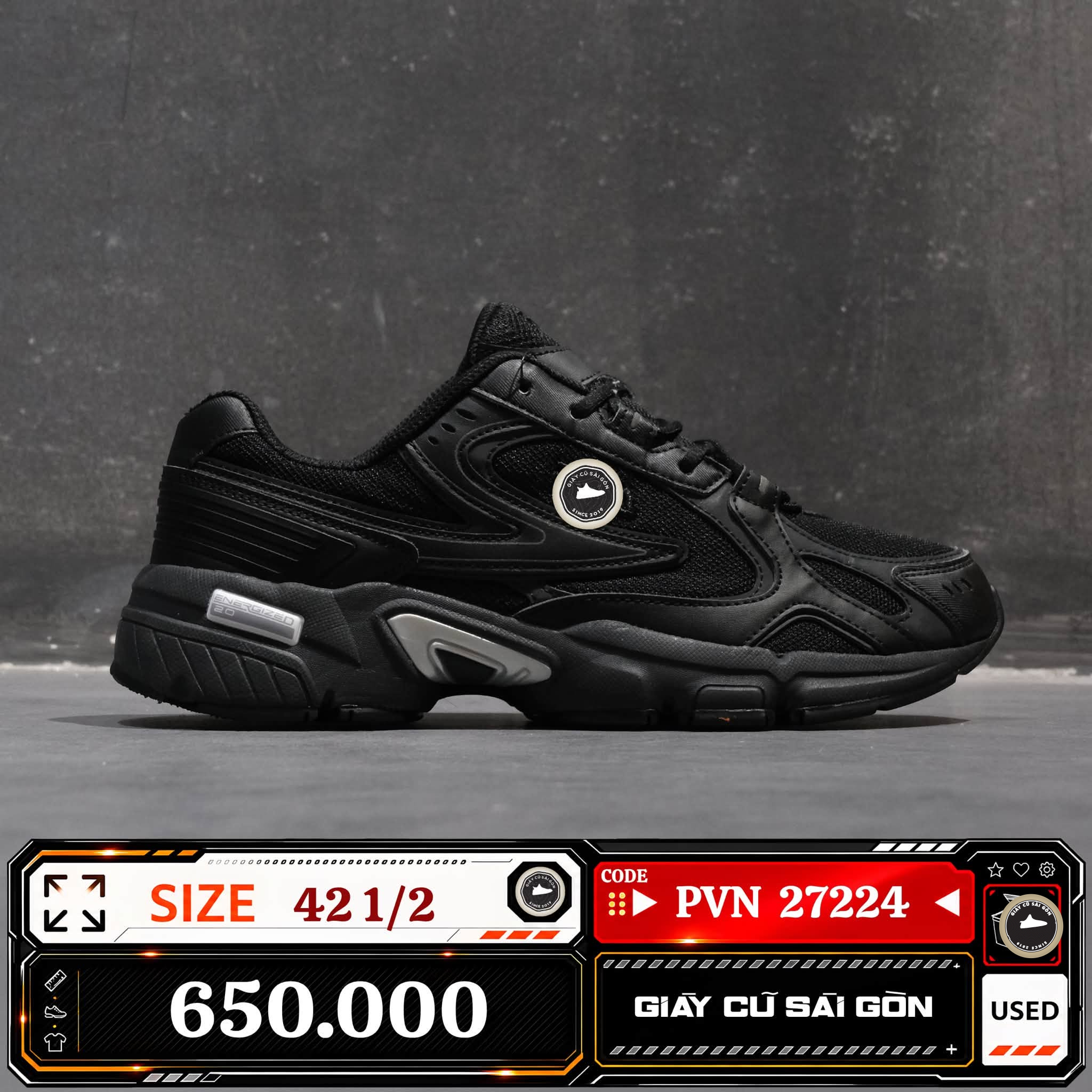 Fila Energized 2.0 Black 1RM02860G-001 Cũ Size 42 1/2 | Giày Cũ Sài Gòn | PVN27224