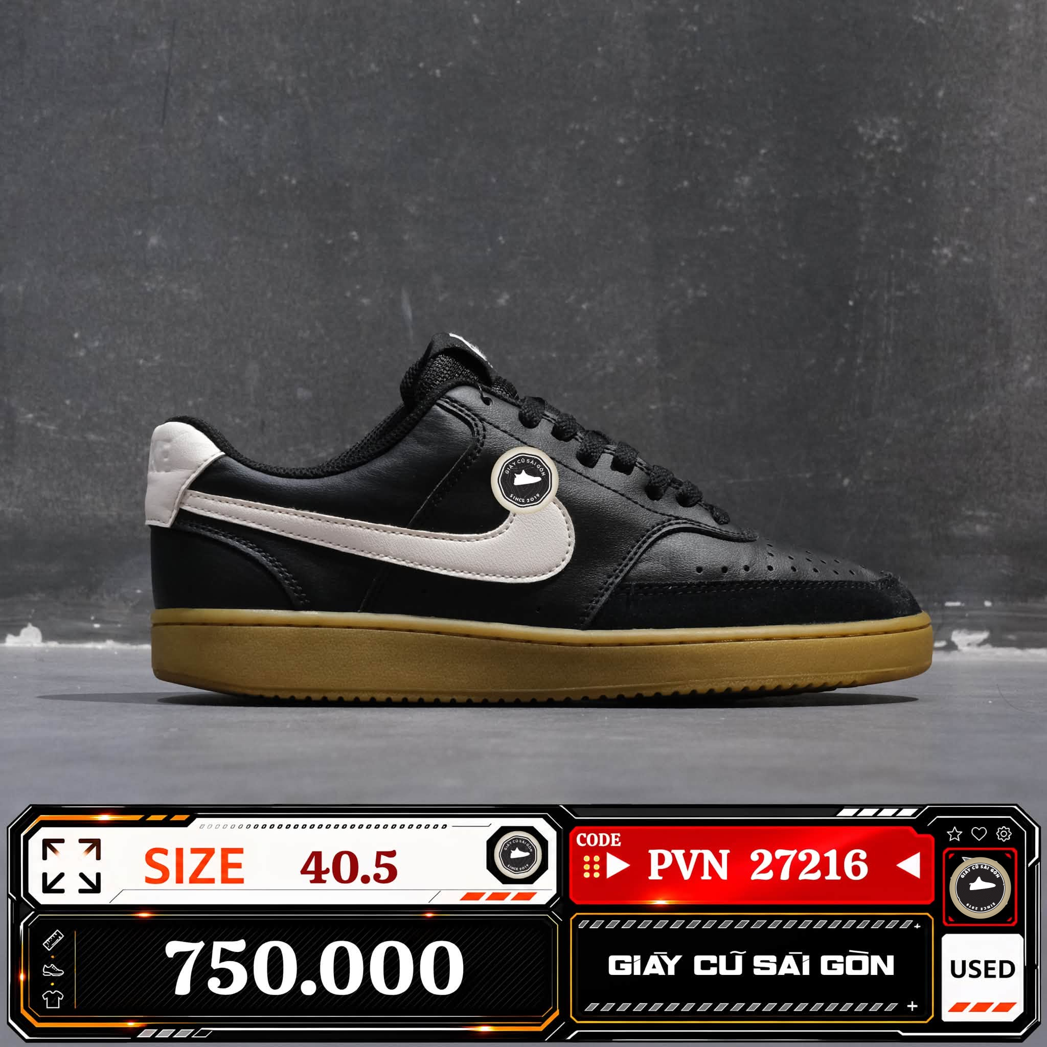 Nike Court Vision Low Next Nature Black Sail Gum Light Brown IB2998-004 Cũ Size 40.5 | Giày Cũ Sài Gòn | PVN27216