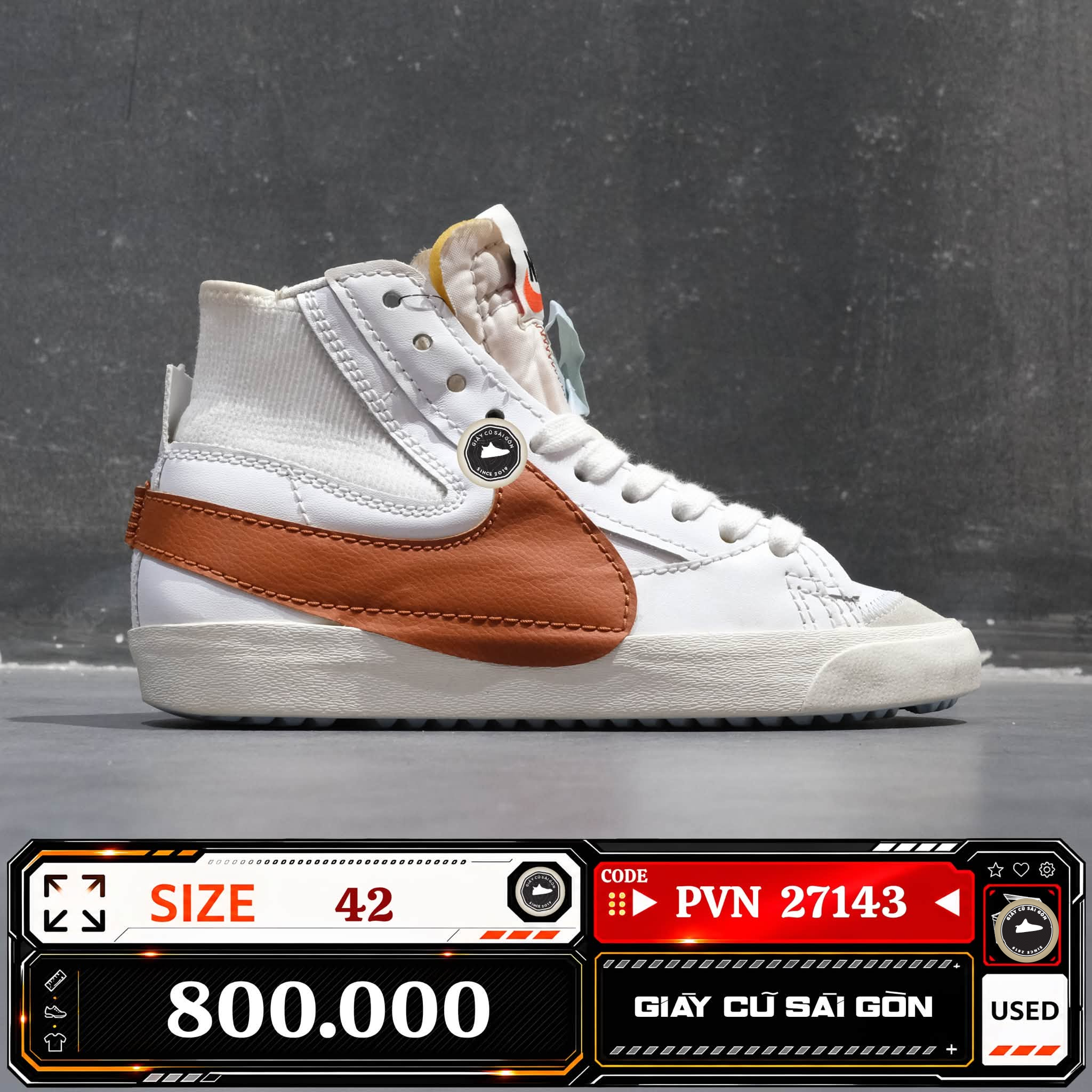 Nike Blazer Mid '77 Jumbo White Dark Russet DD3111-101 Cũ Size 42 | Giày Cũ Sài Gòn | PVN27143