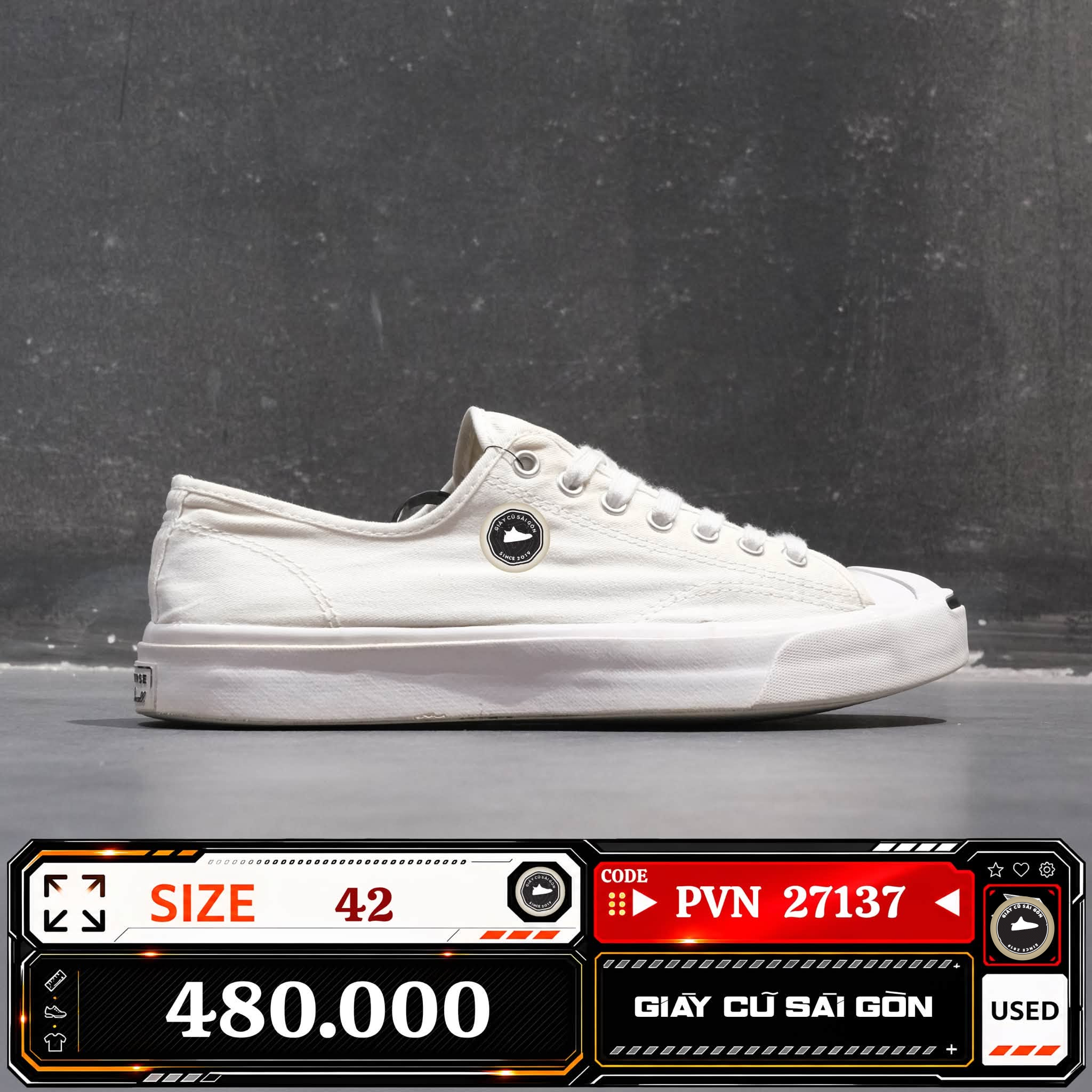 Converse Jack Purcell Cp Canvas Ox White Sku 1Q698 Cũ Size 42 | Giày Cũ Sài Gòn