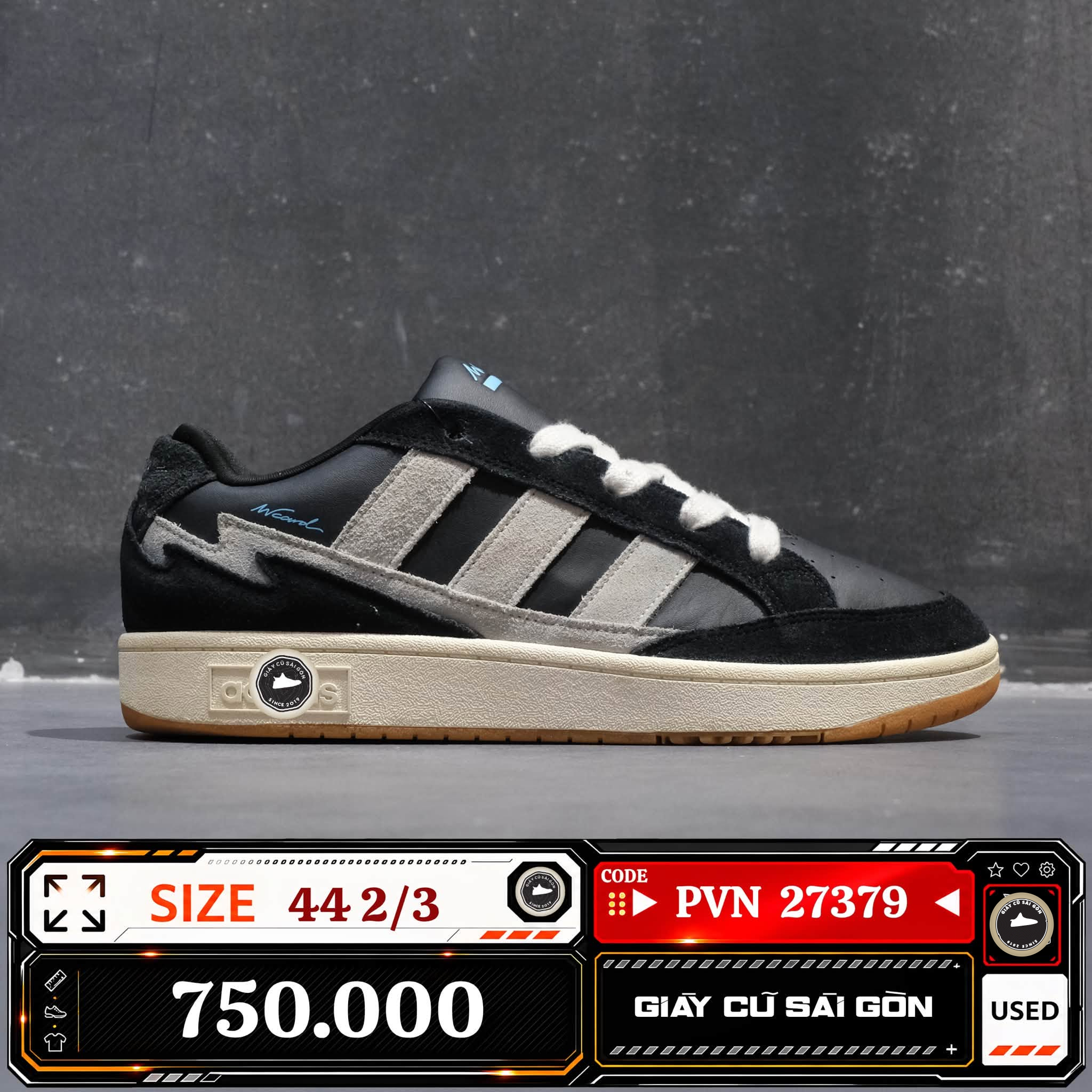 Adidas Wildcard Adv Core Black Grey One Gum JR0076 Cũ Size 44 2/3 | Giày Cũ Sài Gòn PVN27379