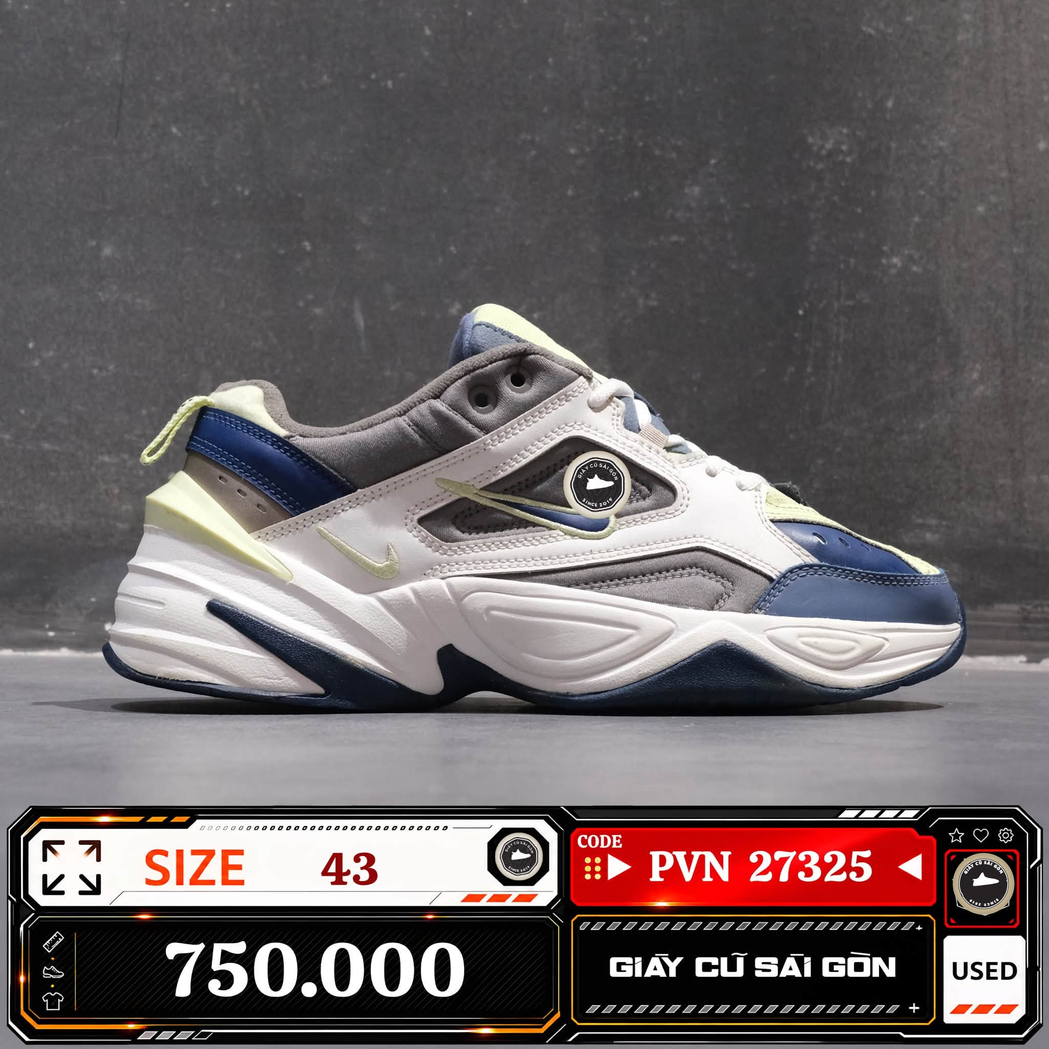 Nike M2K Tekno White Deep Royal Blue Pure Platinum Volt AV4789-106 Cũ Size 43 | Giày Cũ Sài Gòn | PVN27325