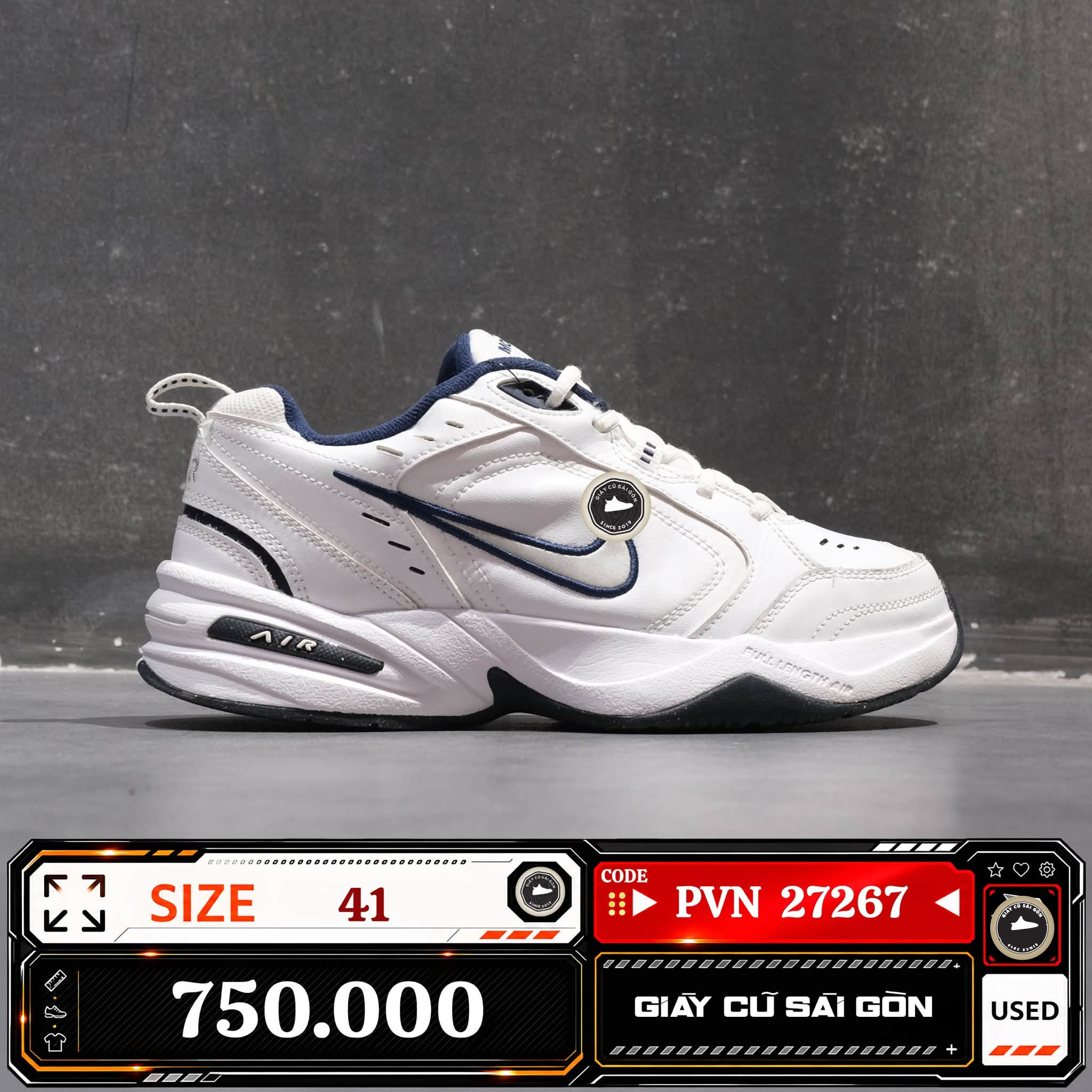 Nike Air Monarch Iv White Metallic Silver 415445-102 Cũ Size 41 | Giày Cũ Sài Gòn | PVN27267
