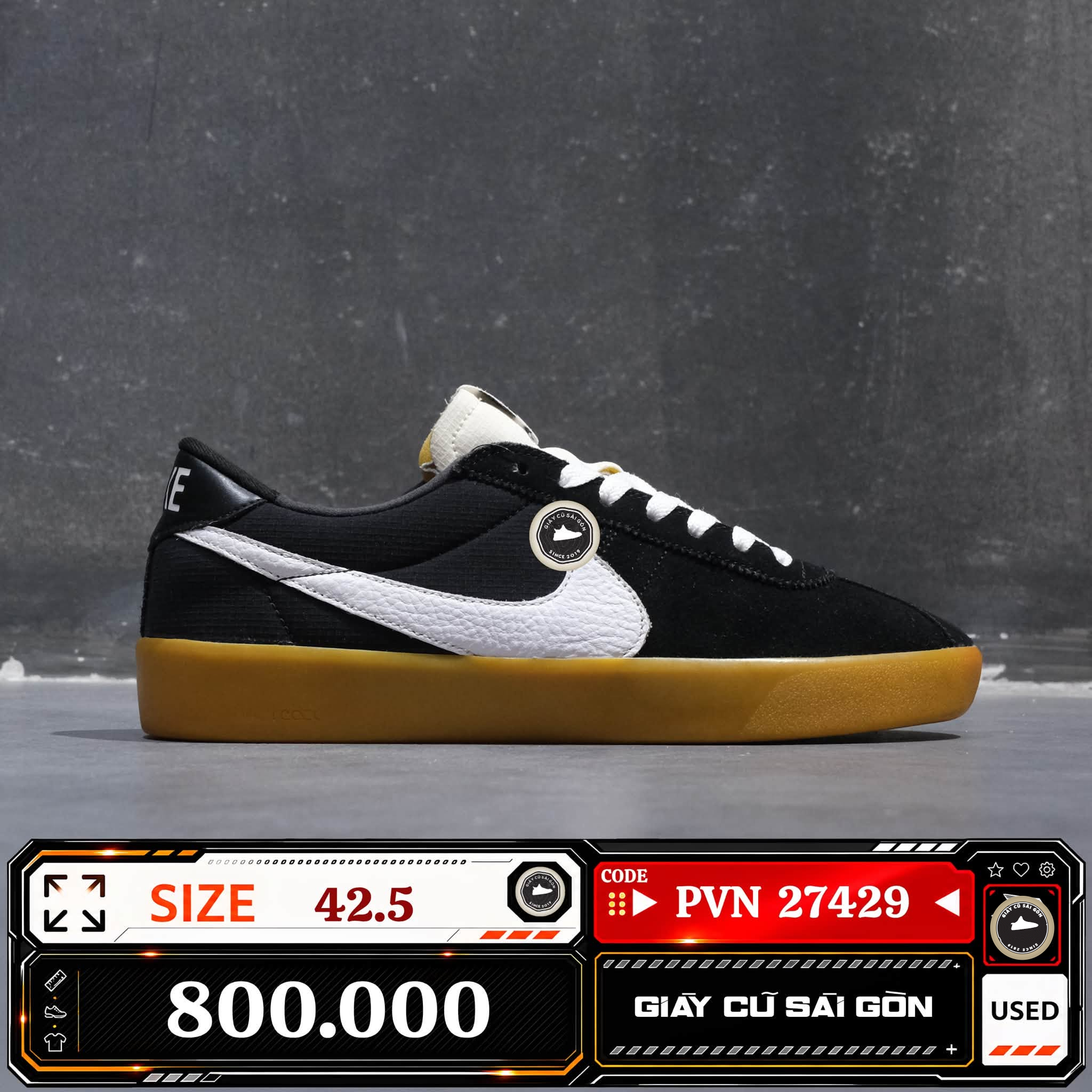 Nike Sb Bruin React Black White Gum CJ1661-002 Cũ Size 42.5 | Giày Cũ Sài Gòn | PVN27429