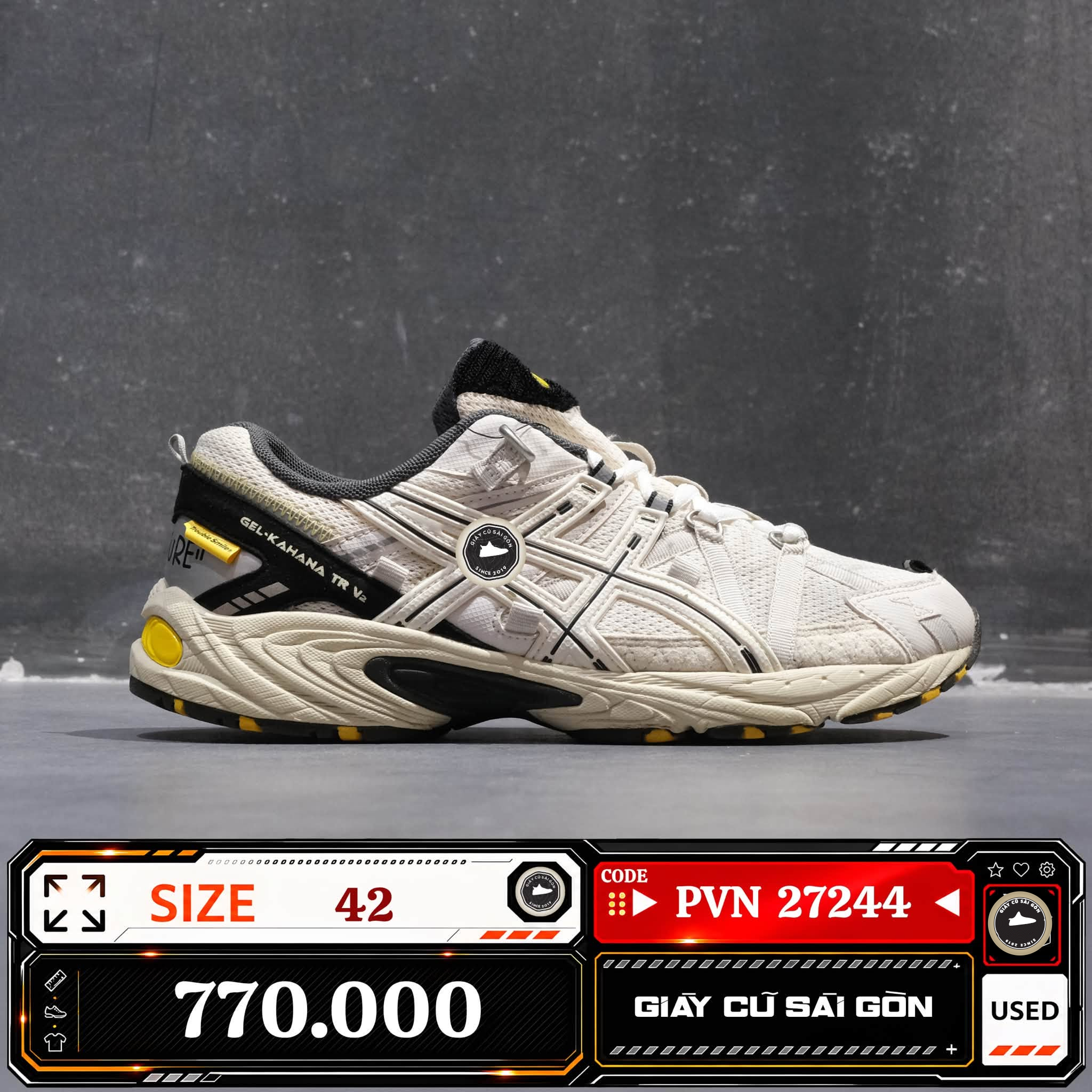 Asics Gel Kahana Tr V2 Trouble Smile Adventure White Yellow 1203A355 1203A3-55 Cũ Size 42 | Giày Cũ Sài Gòn PVN27244