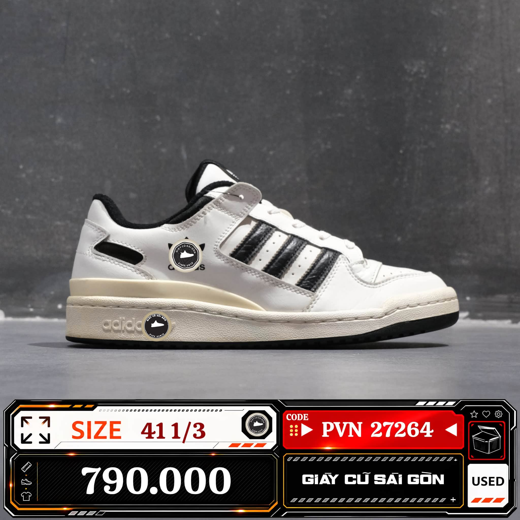 Adidas Originals Forum Low Cl Cloud White Core Black IH7830 Cũ Size 41 1/3 | Giày Cũ Sài Gòn | PVN27264