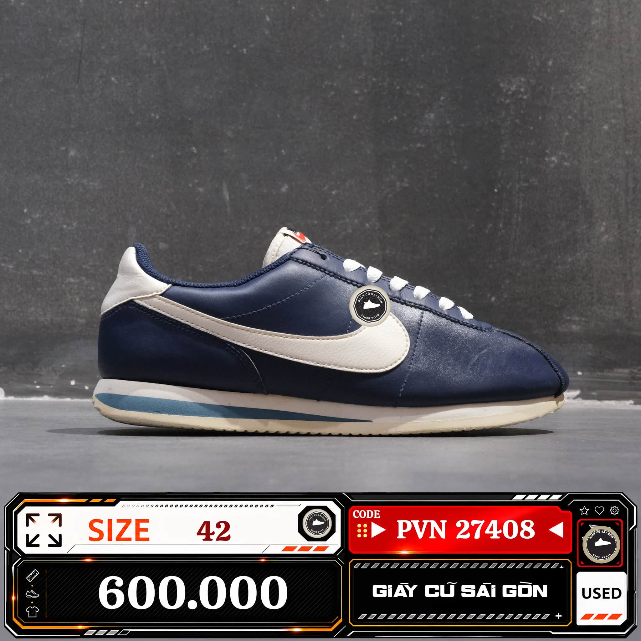 Nike Cortez '23 Midnight Navy Sail Noise Aqua DM4044-400 Cũ Size 42 | Giày Cũ Sài Gòn | PVN27408
