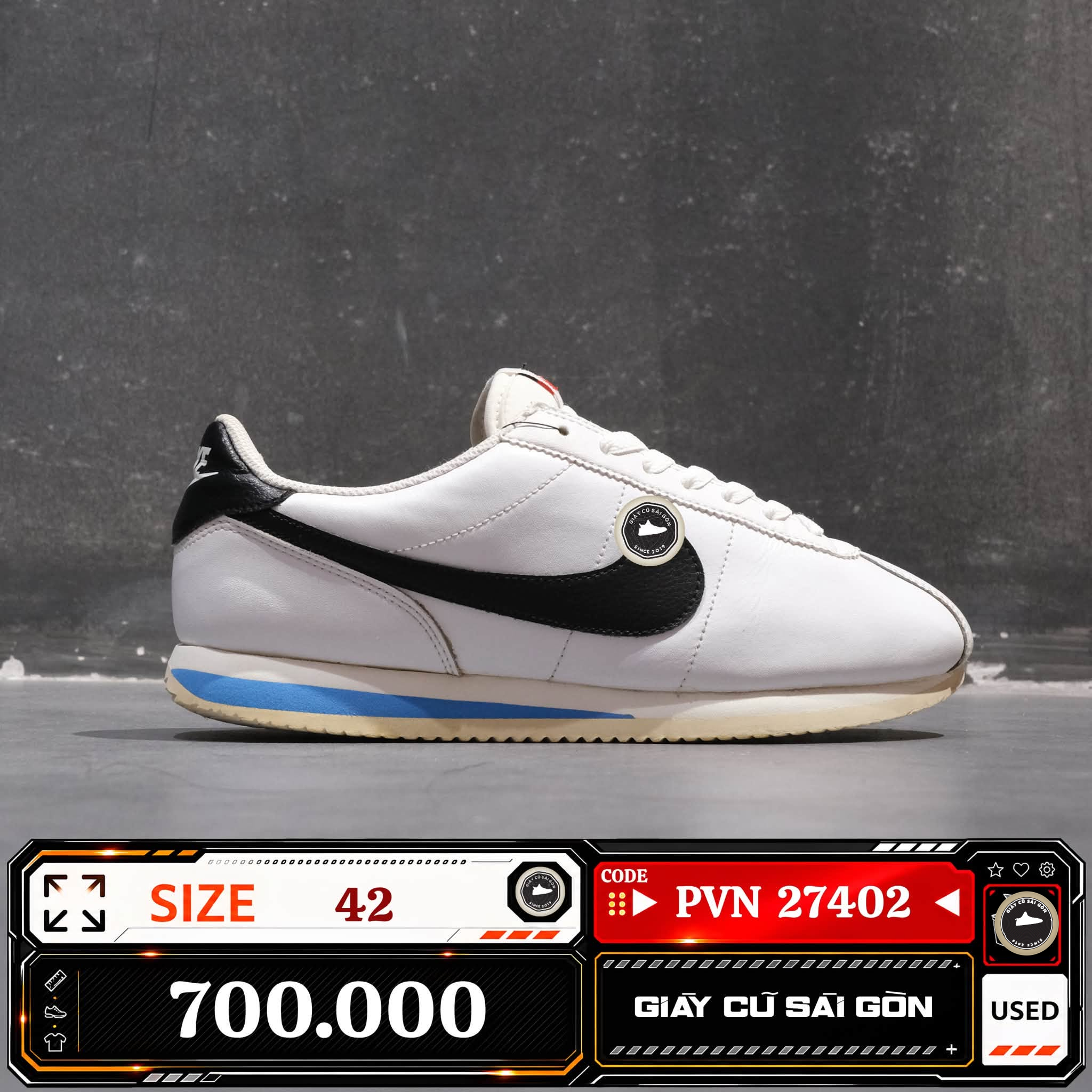 Nike Cortez '23 White Black Light Photo Blue DM4044-100 Cũ Size 42 | Giày Cũ Sài Gòn